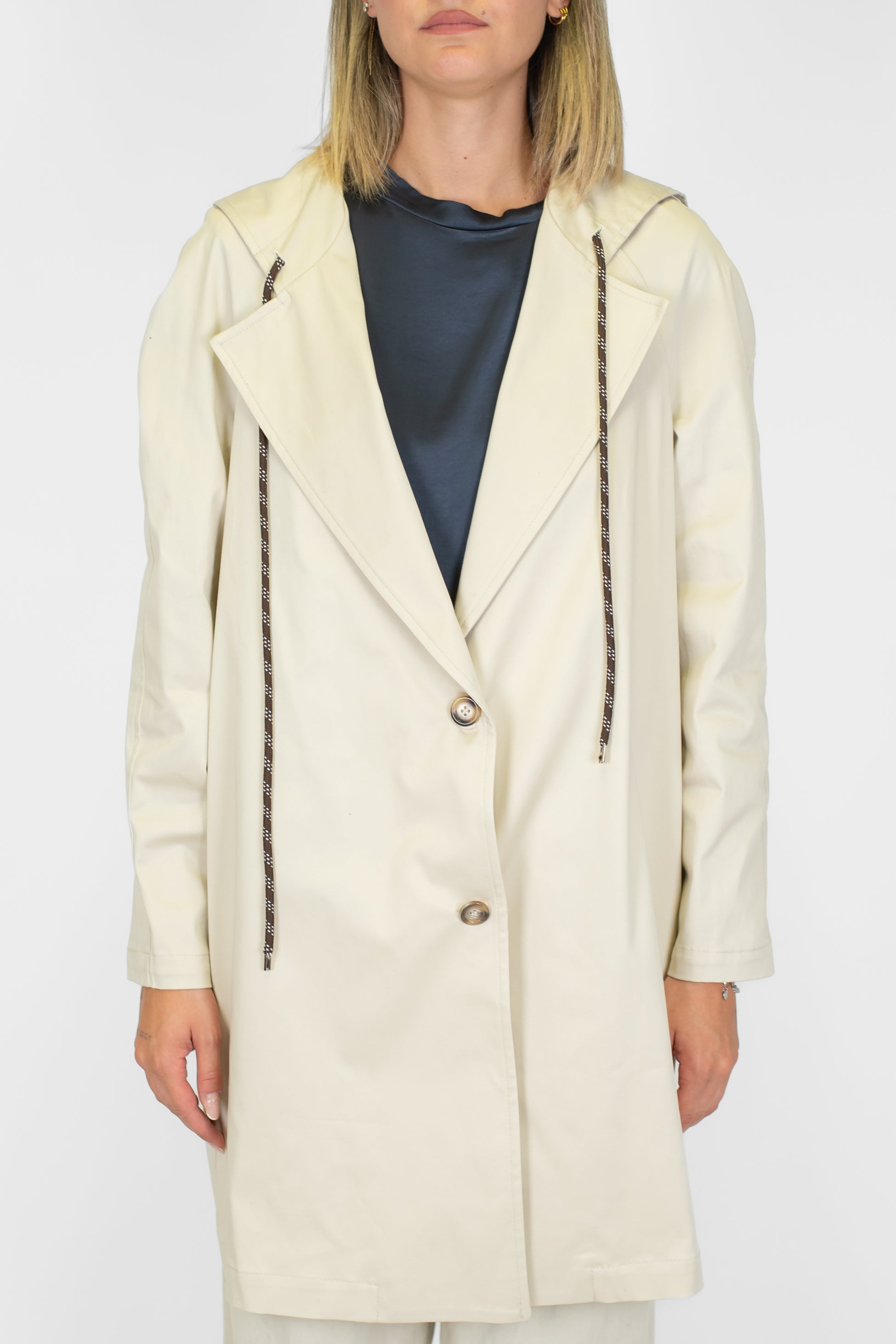 Motel - Trench midi con cappuccio e lacci