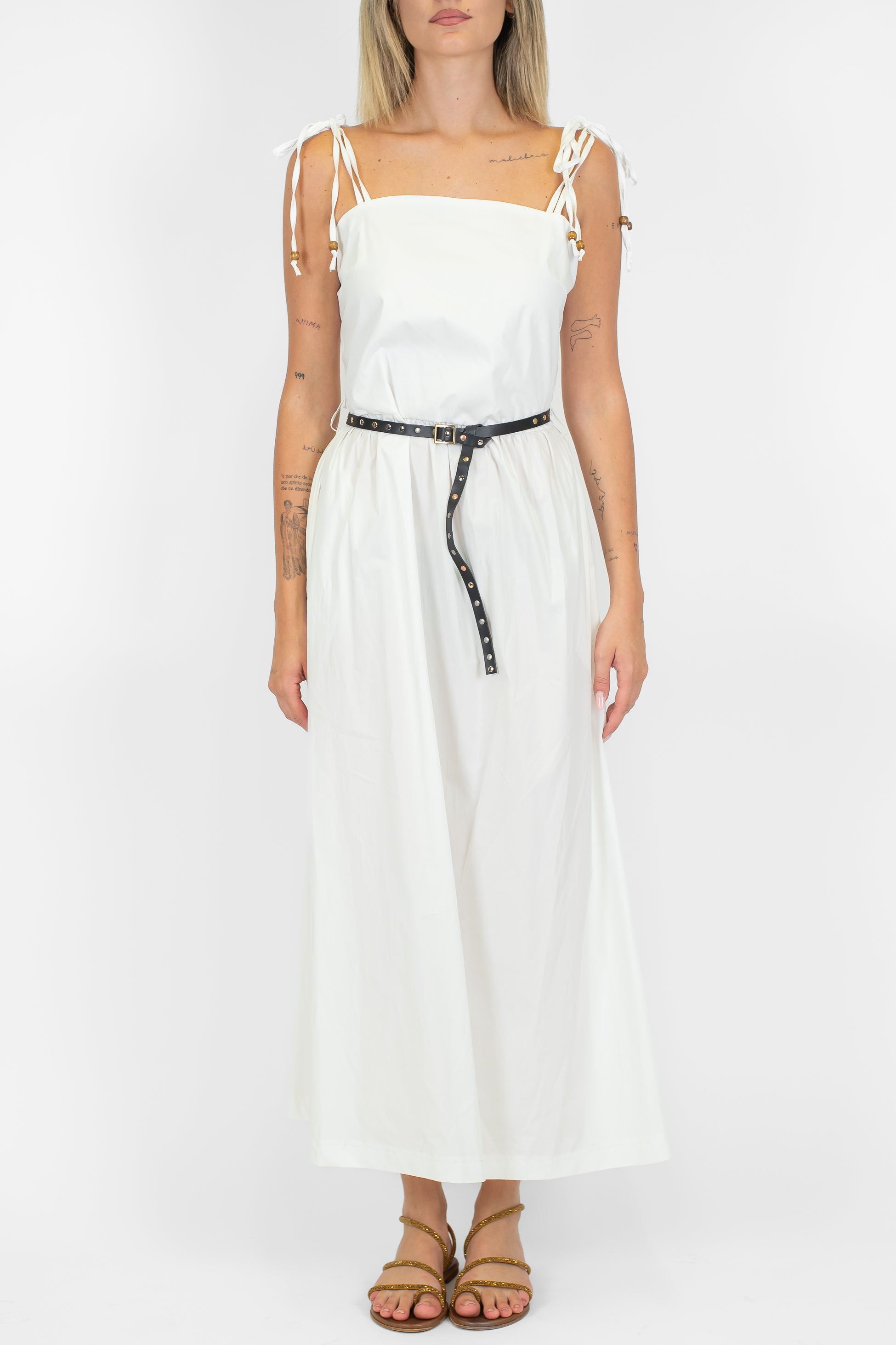 Motel - Abito lungo in tela paracadute con bretelline annodate ed elastico sul retro