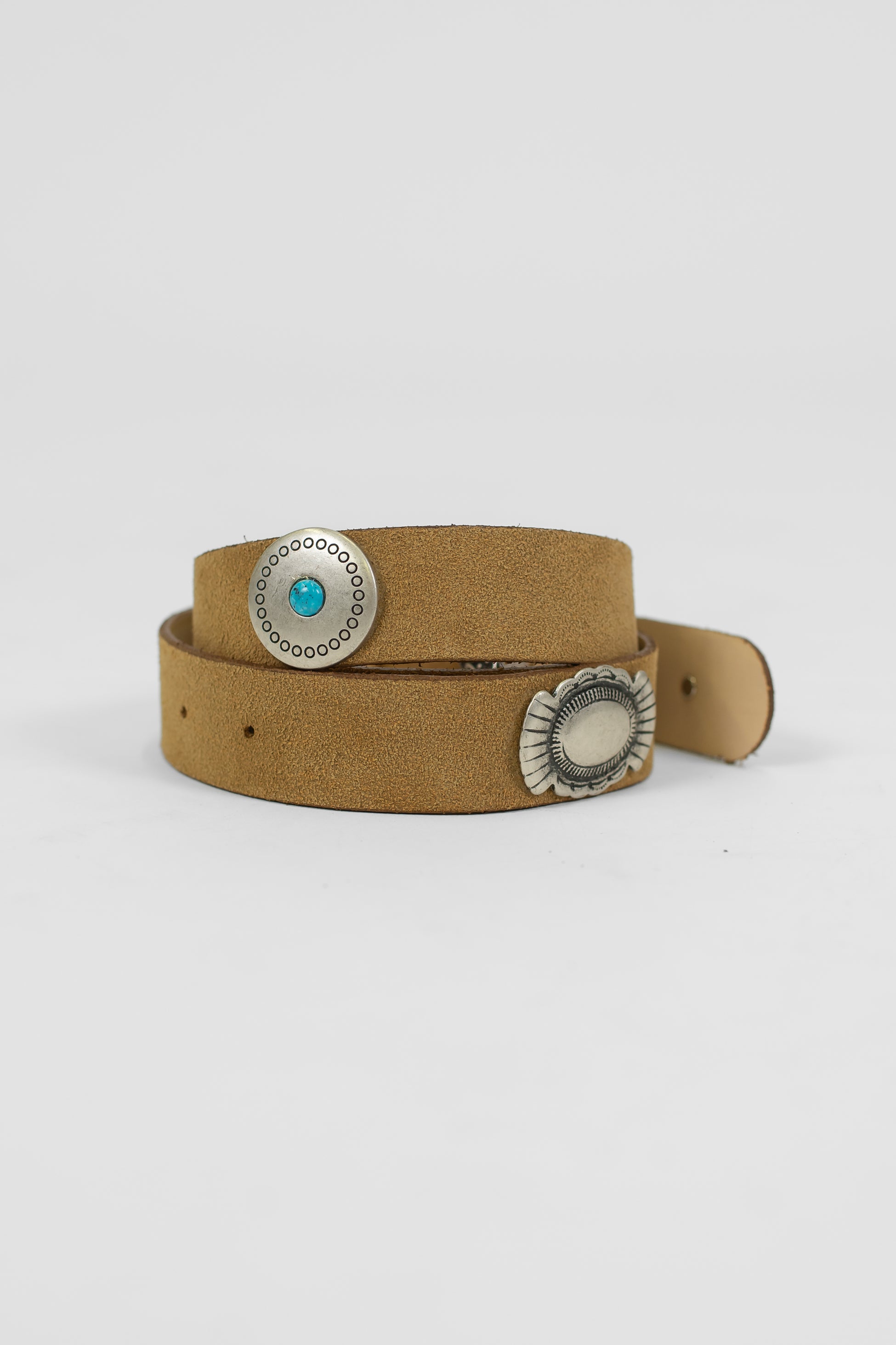 Haveone - Cintura in pelle scamosciata con applicazione a contrasto e fibbia tramata in acciaio