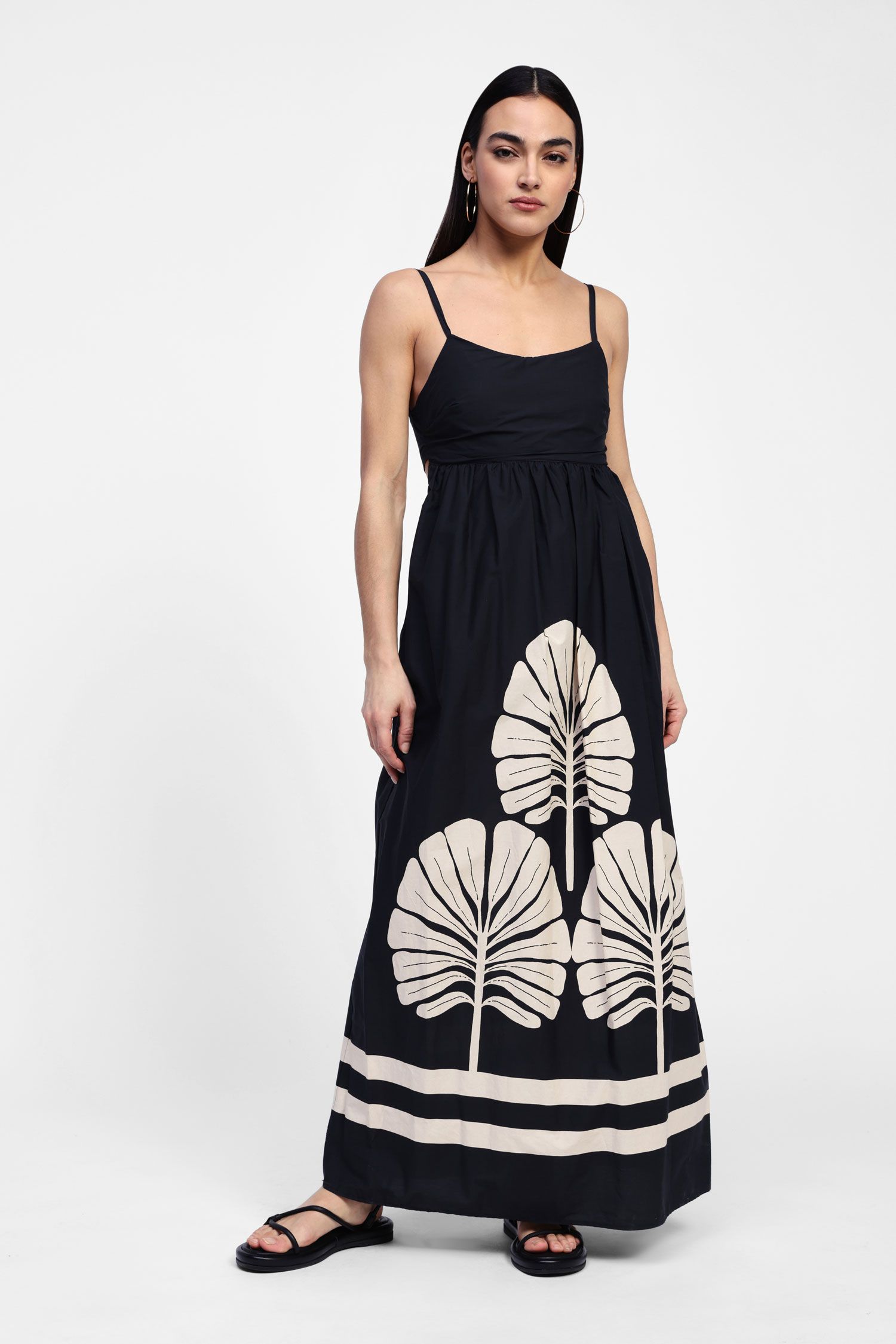 Dixie - Abito lungo con stampa palme scollato dietro