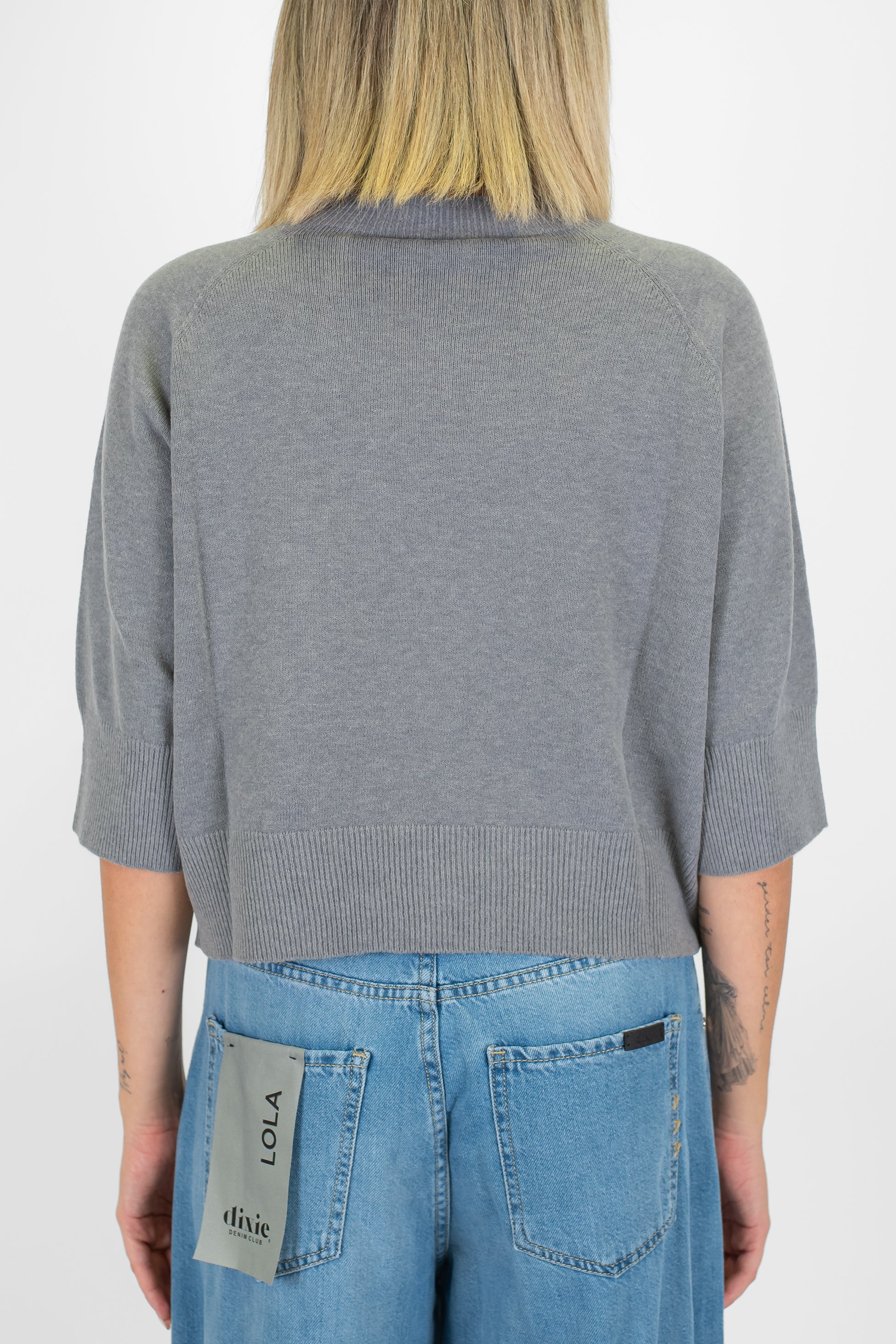 Kontatto - Maglia girocollo a coste in misto lana con manica tre quarti