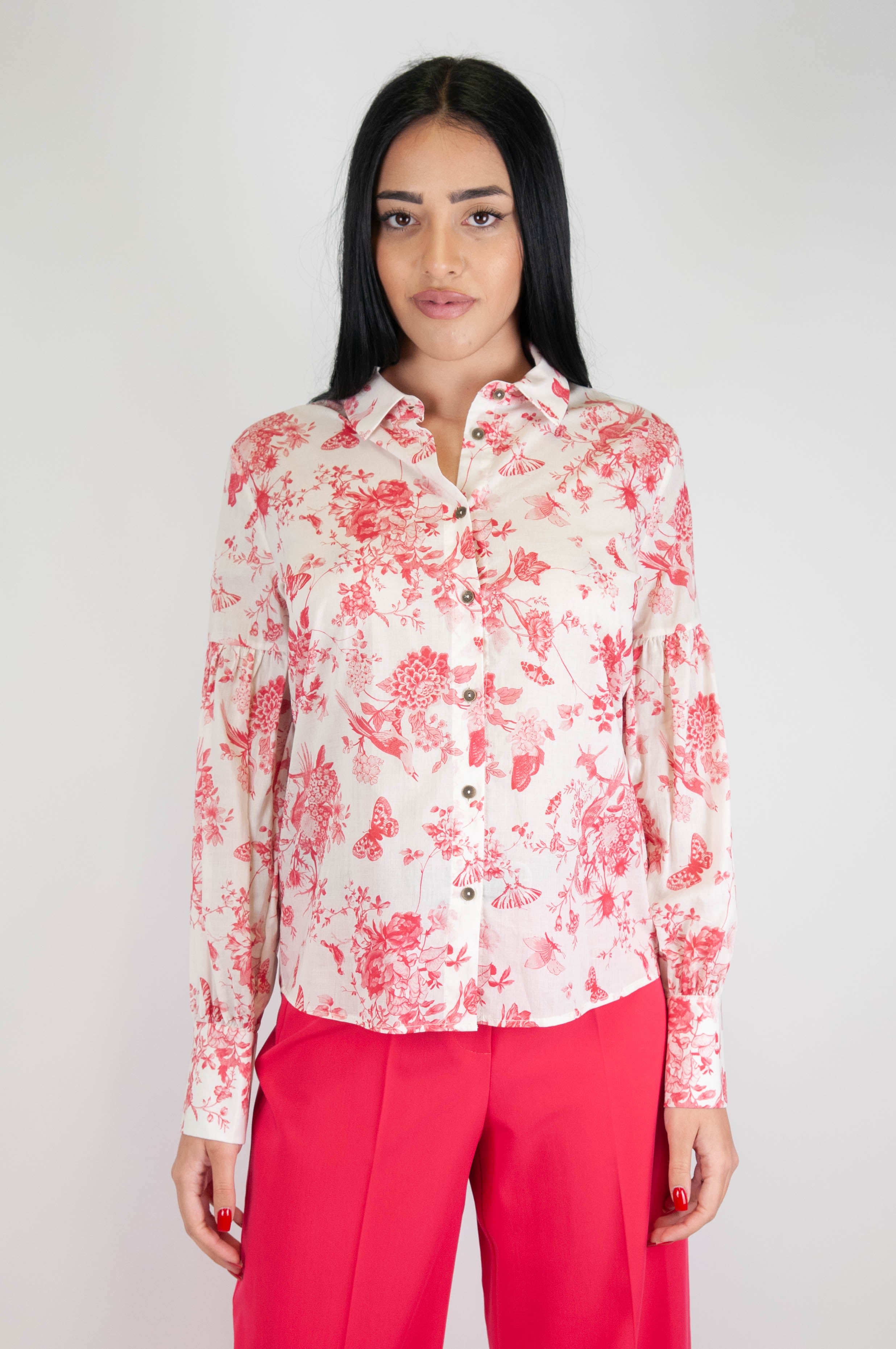 Tension in - Floral patterned shirt in cotton muslin