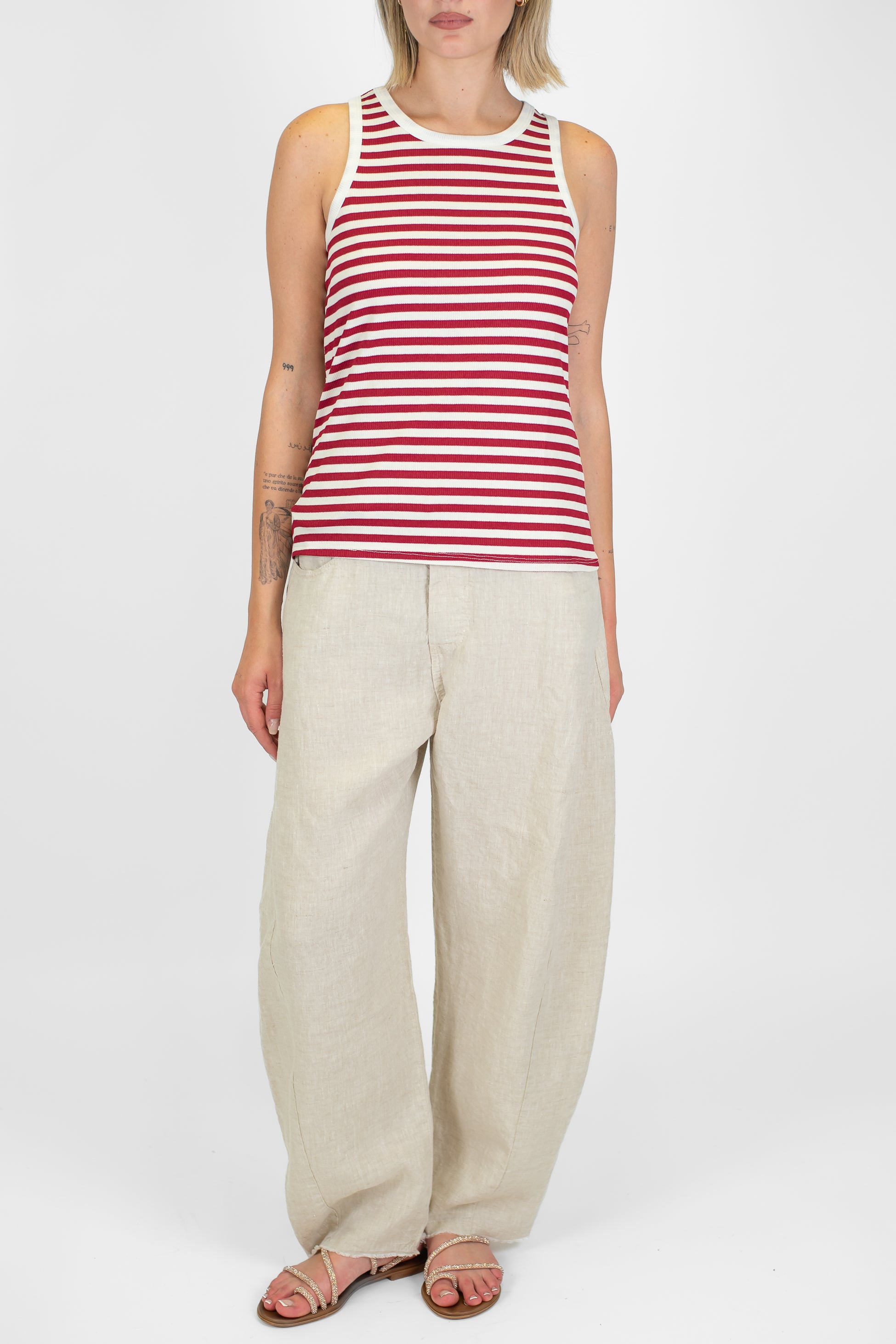 Tensione in - Pantalone balloon 100% lino sfrangiato sotto