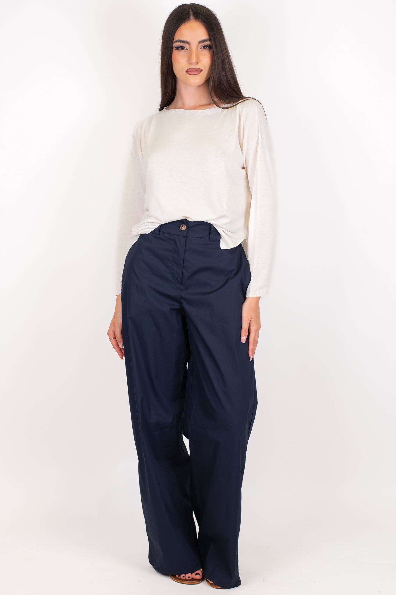 Tensione in - Pantalone palazzo in cotone leggero tela paracadute con elastico sul retro