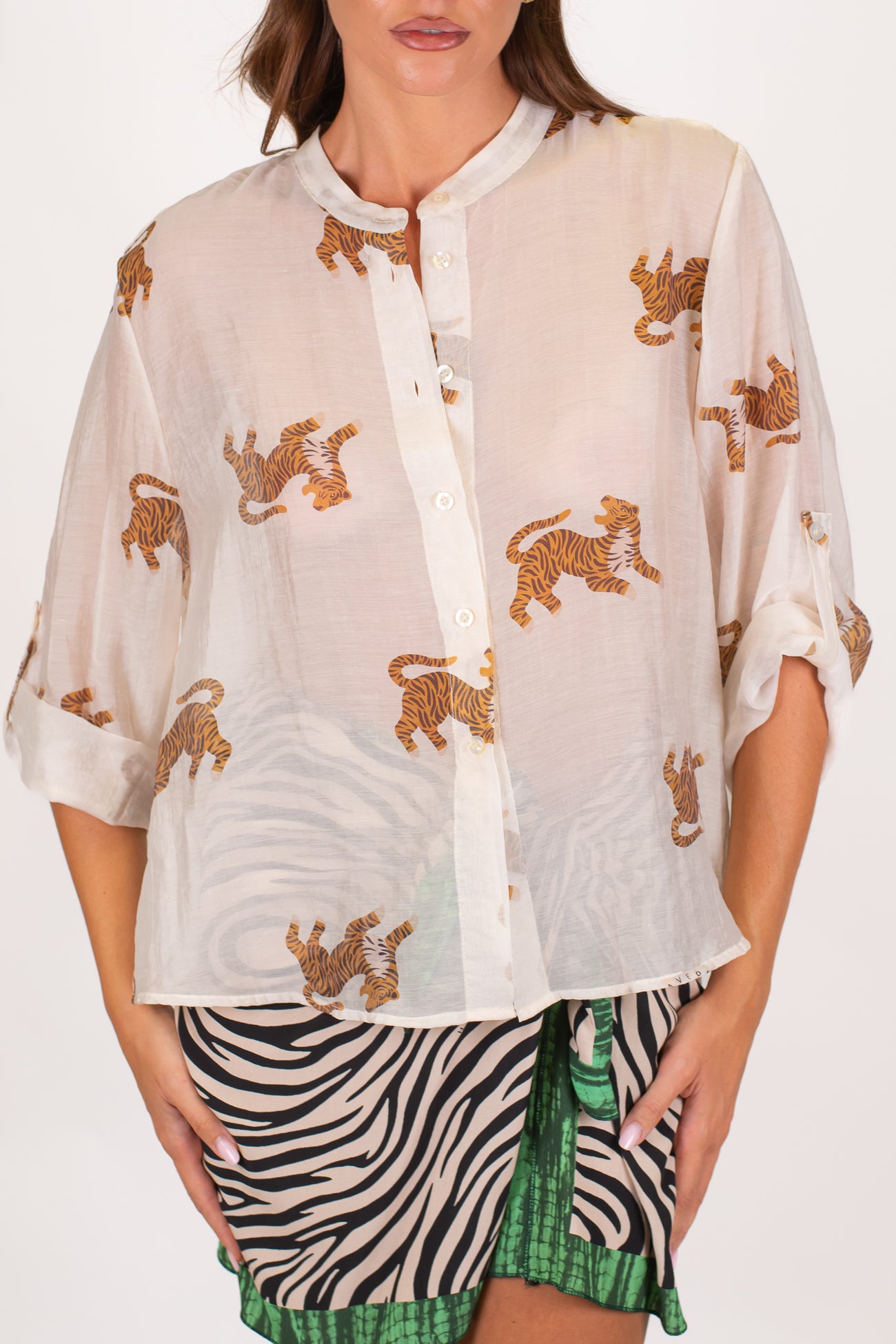 Haveone - Camicia in lyocell fantasia tigri