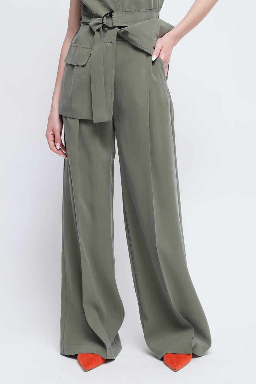 Maryley - Pantalone palazzo a vita alta in modal