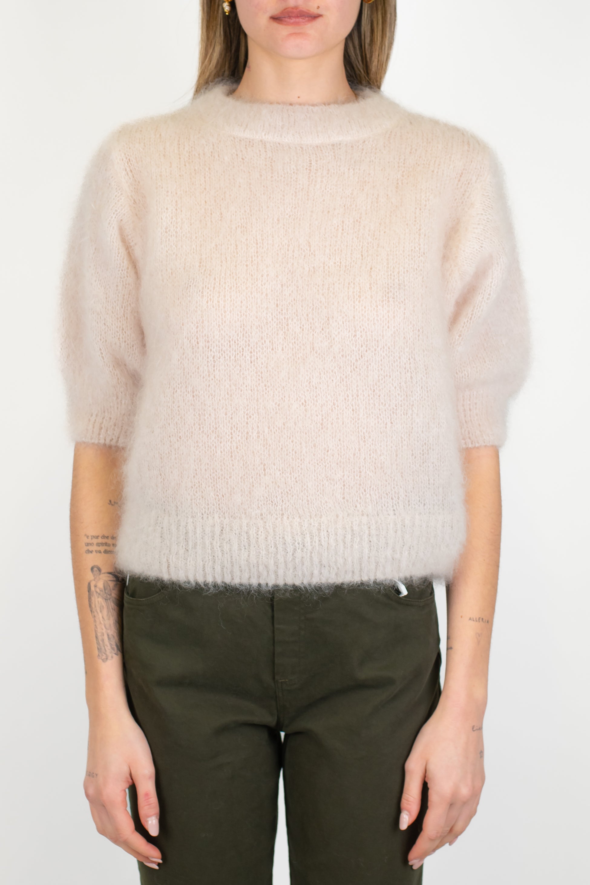 Dixie - Maglia girocollo con manica 3/4 in kid mohair