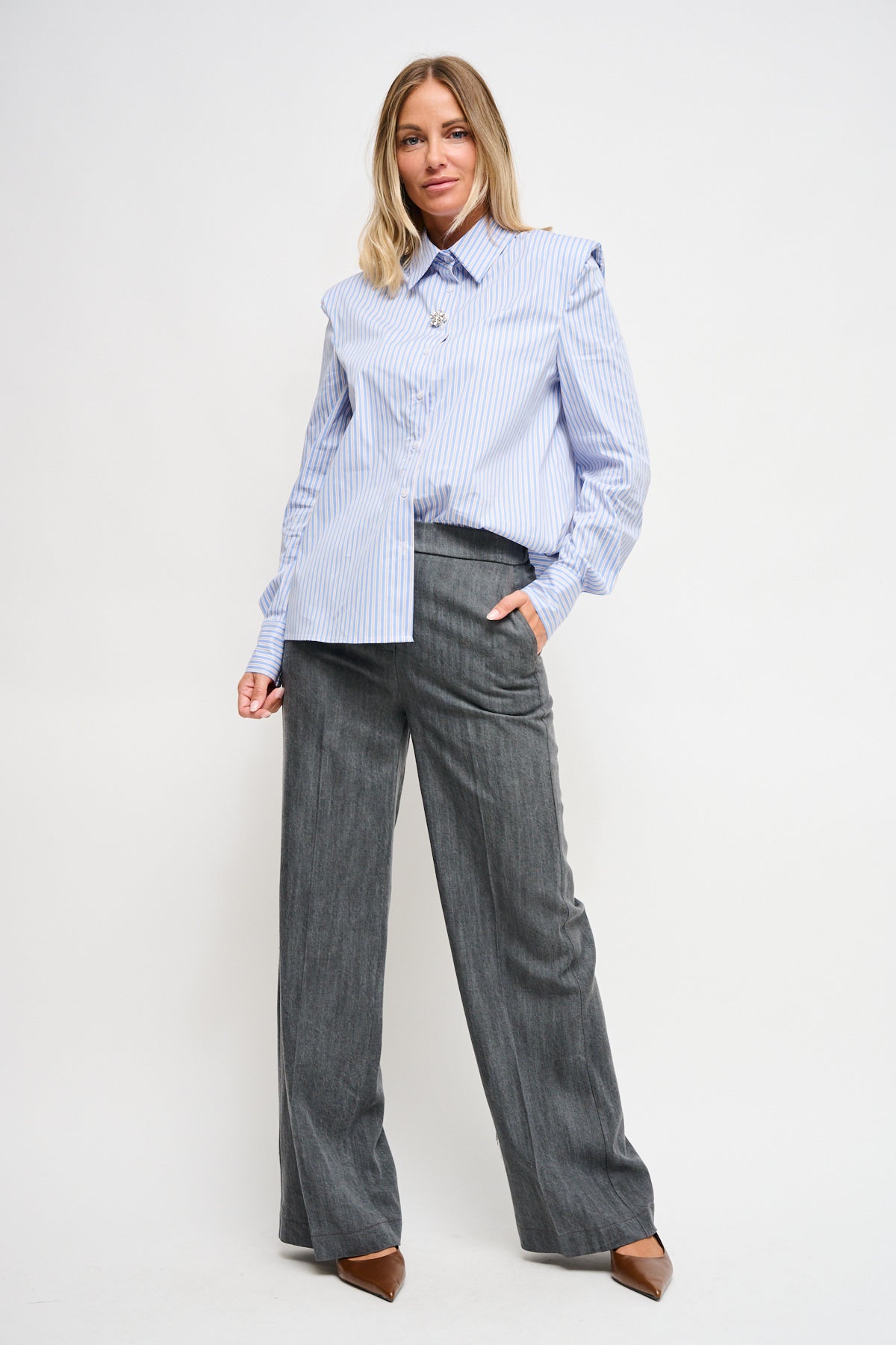 Maryley - Camicia in cotone a righe con spalline