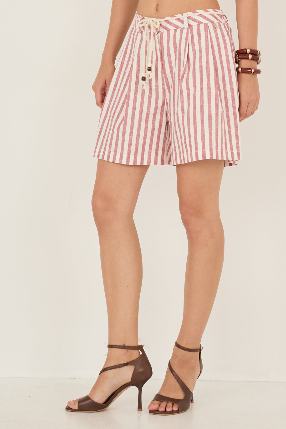Souvenir - Short rigato in cotone/lino