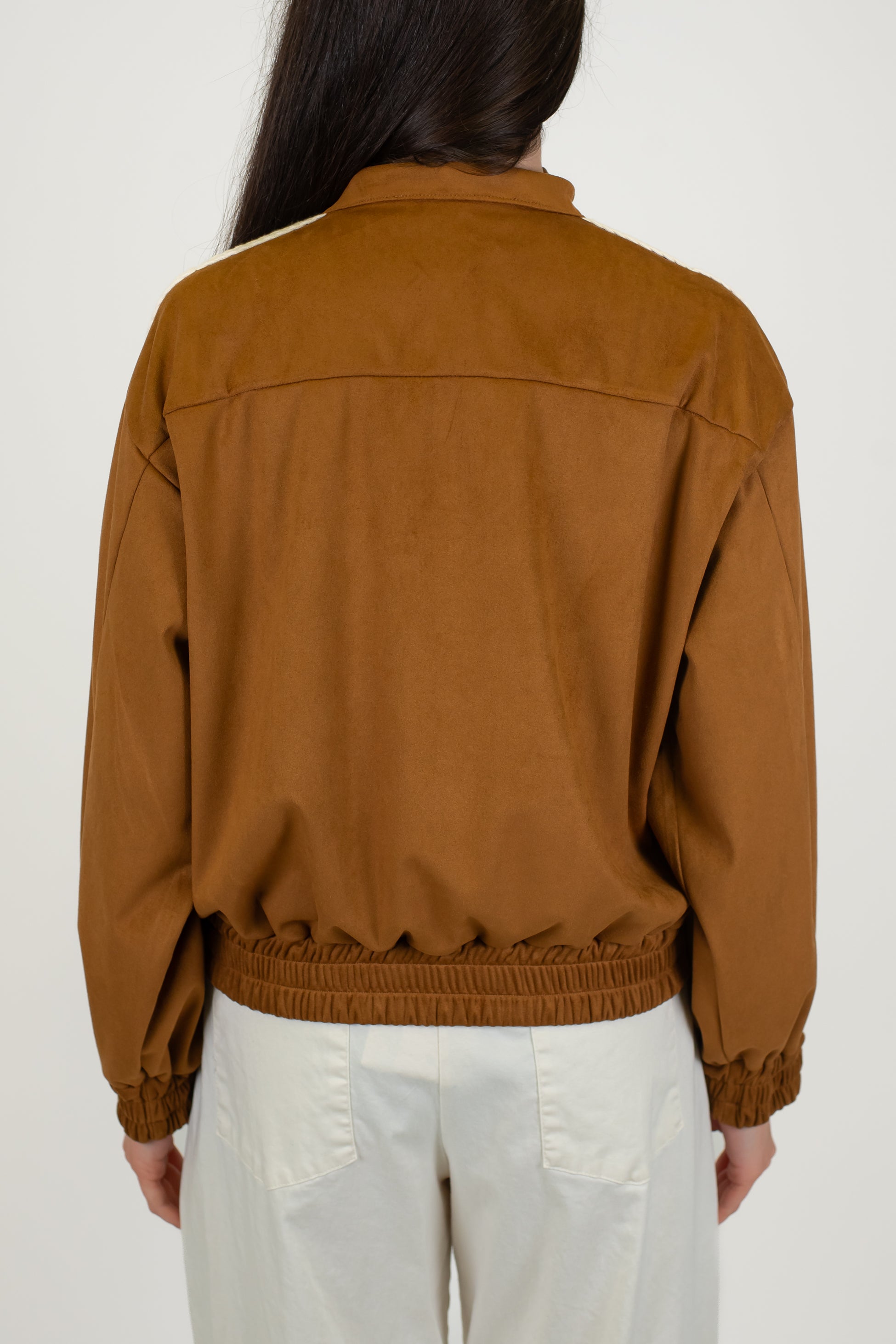 Haveone - Bomber in dainetto con chiusura zip e alamari