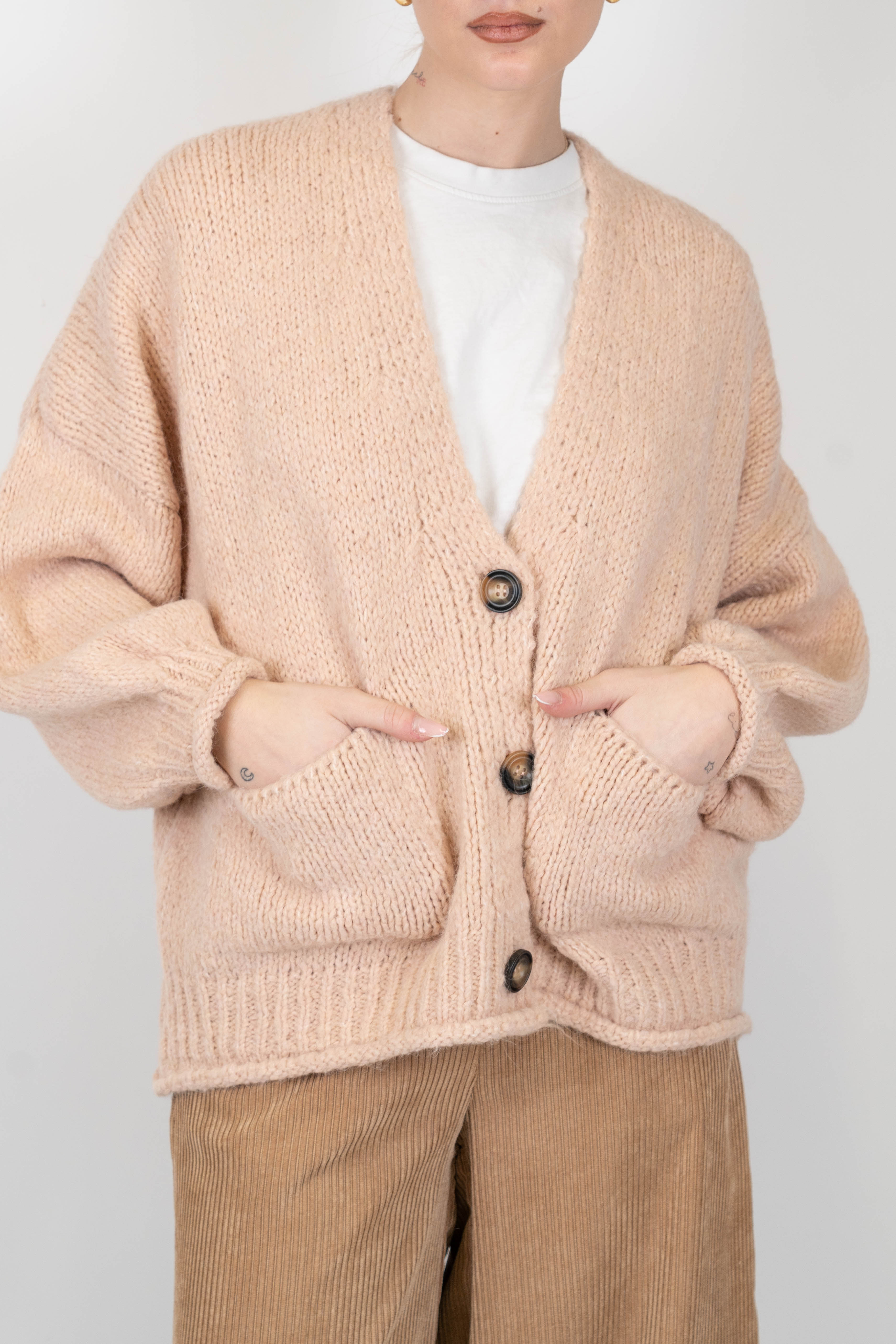 Haveone - Cardigan over in misto lana con chiusura a tre bottoni