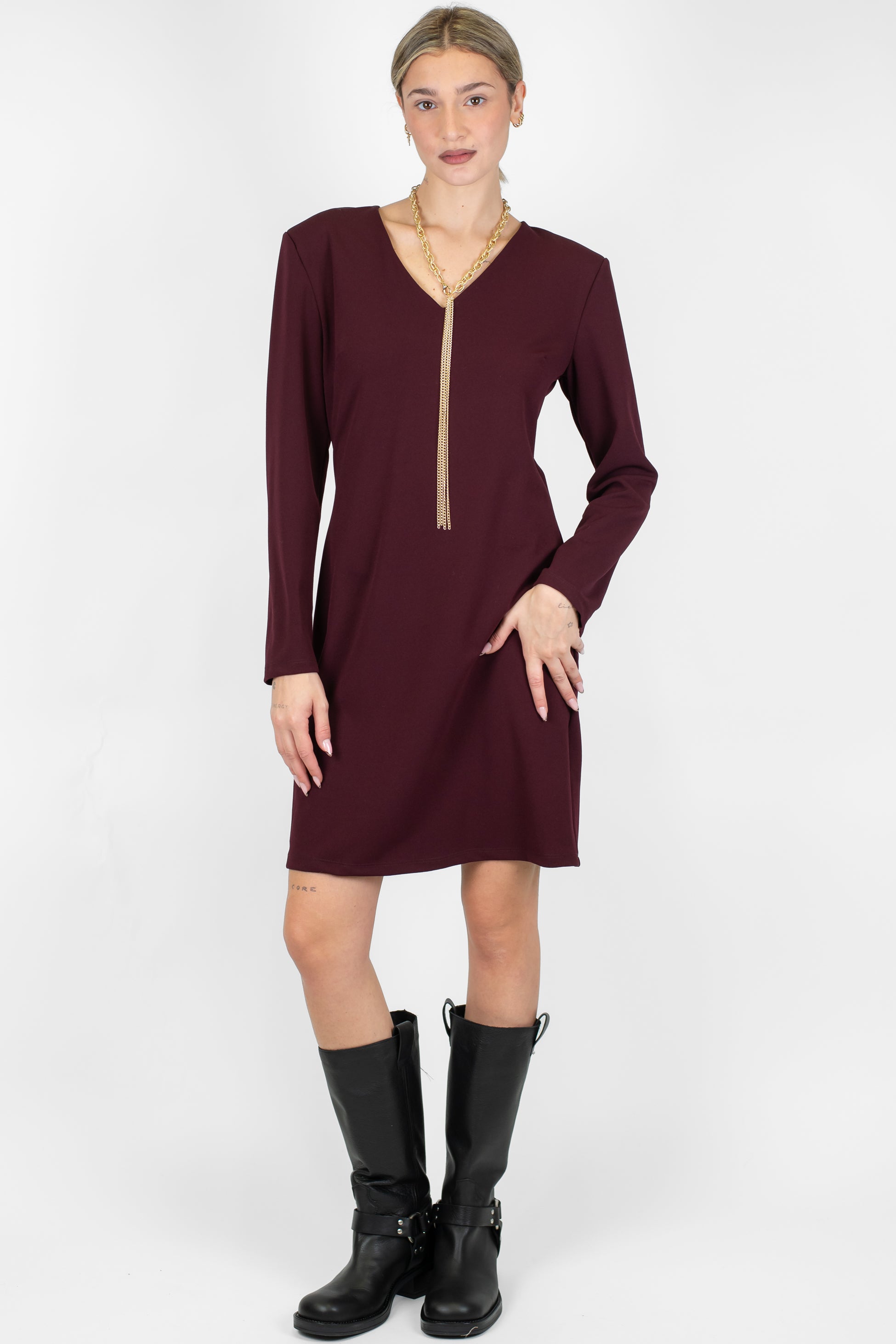 Motel - Abito corto manica lunga con collana