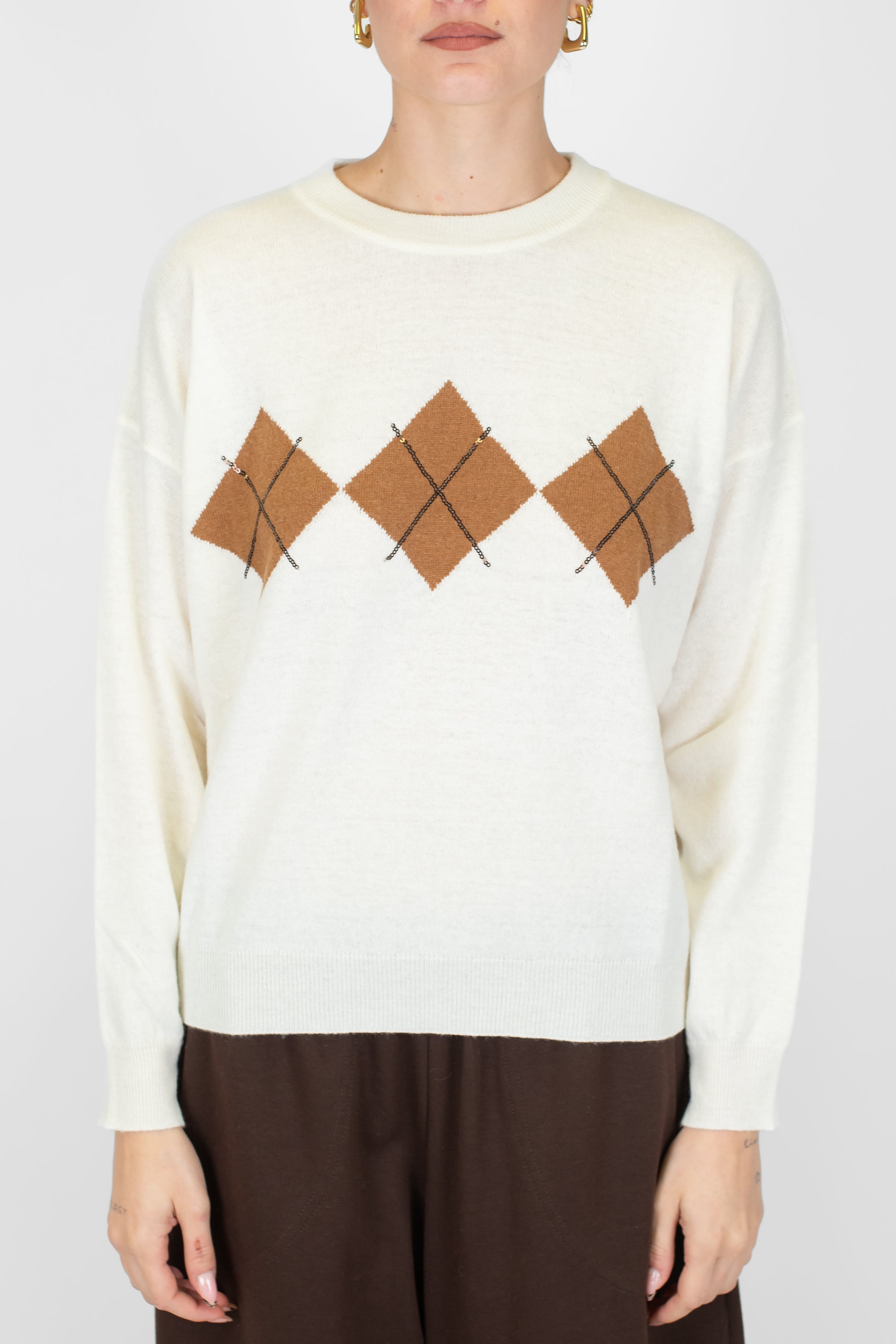 Motel - Maglia fantasia rombi in misto lana e cashmere