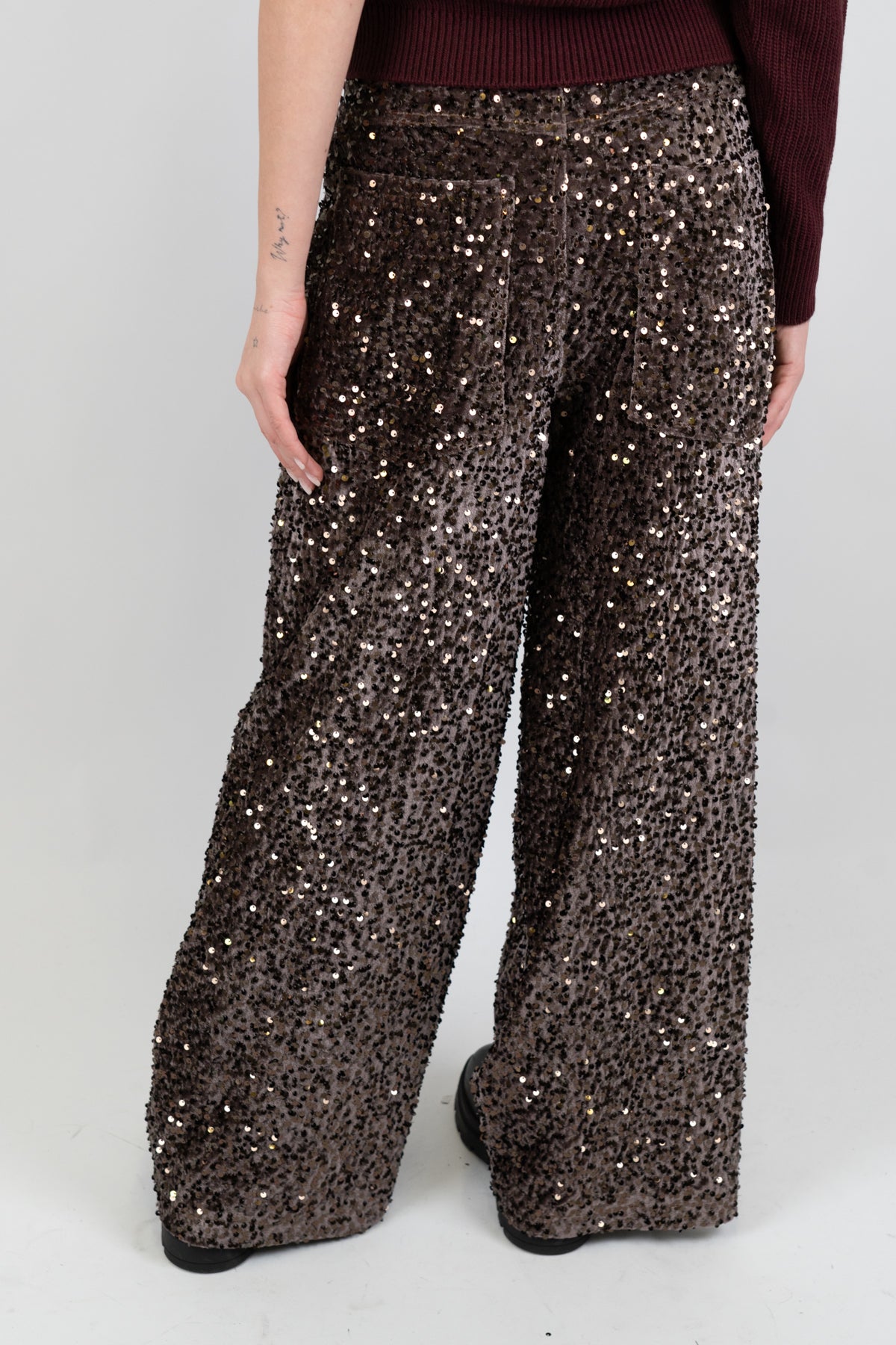 Tensione in - Pantalone palazzo paillettes con tasche