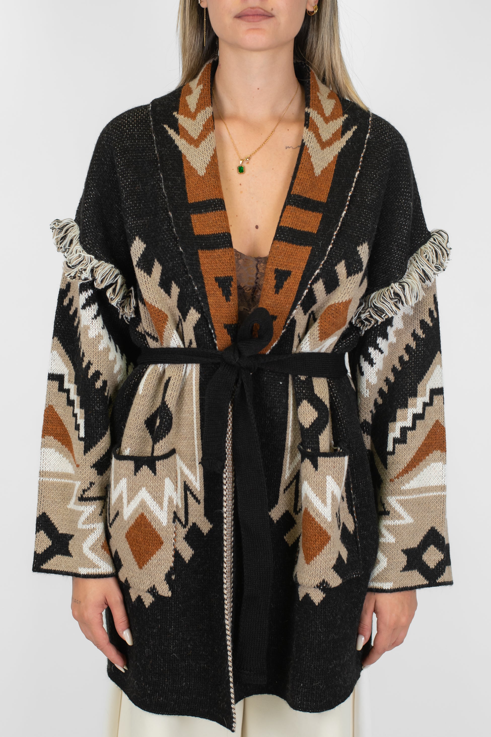 Motel - Cardigan alanui fantasia etnica in misto lana