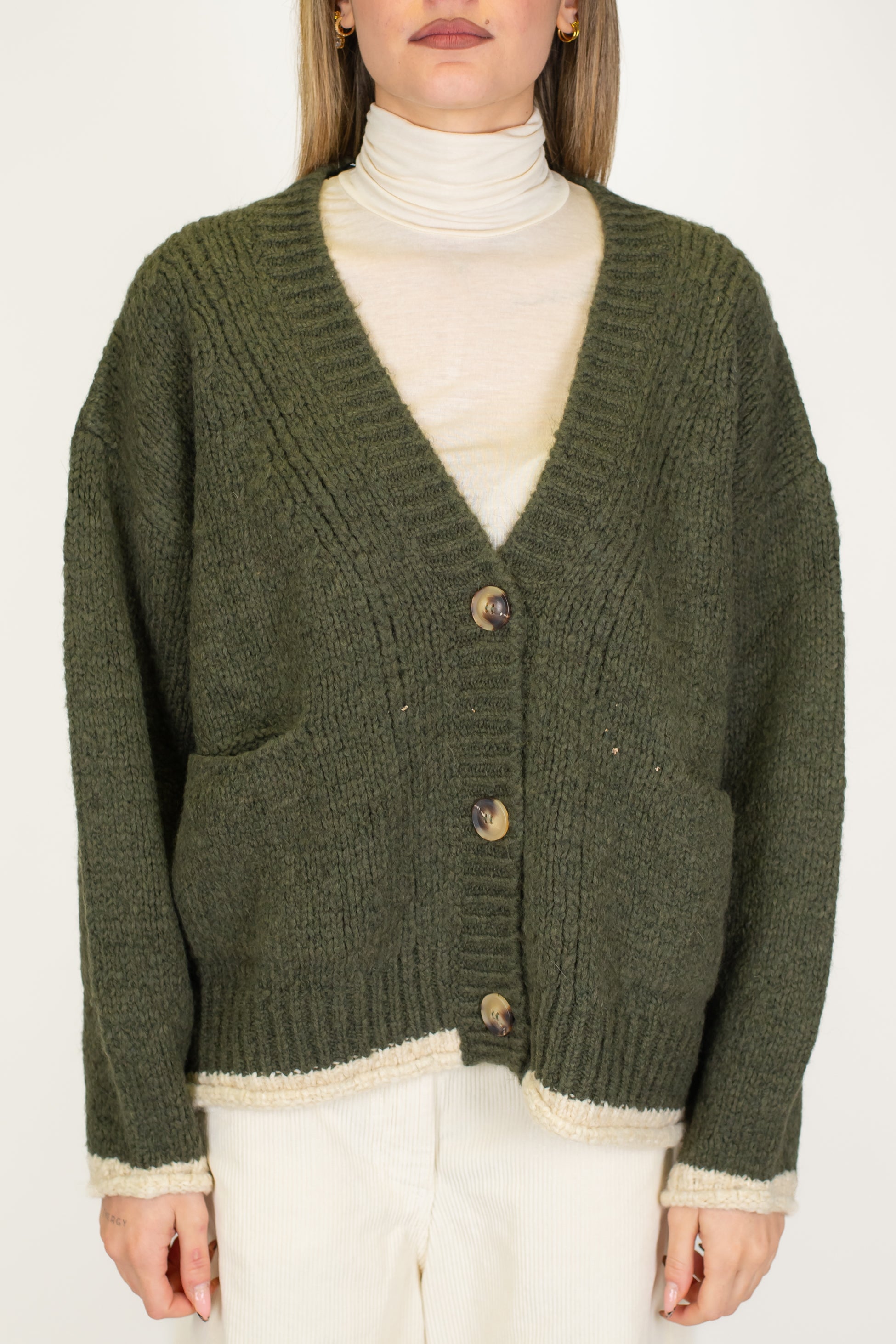 Motel - Cardigan tre bottoni in misto lana con fondo a contrasto