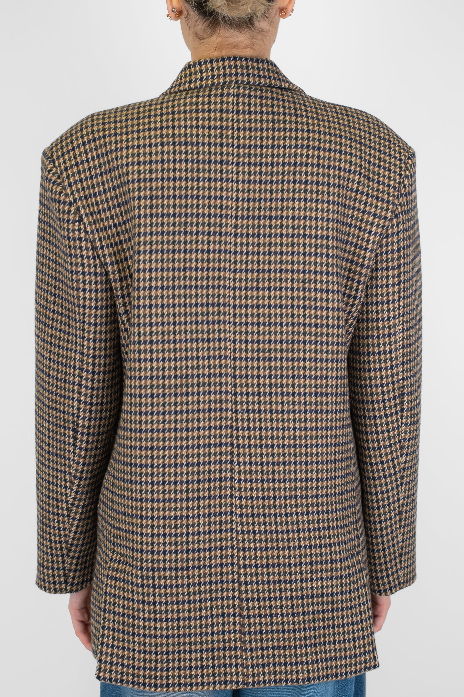 Tensione in - Blazer doppiopetto fantasia pied de poule in misto lana con rever ampio a lancia