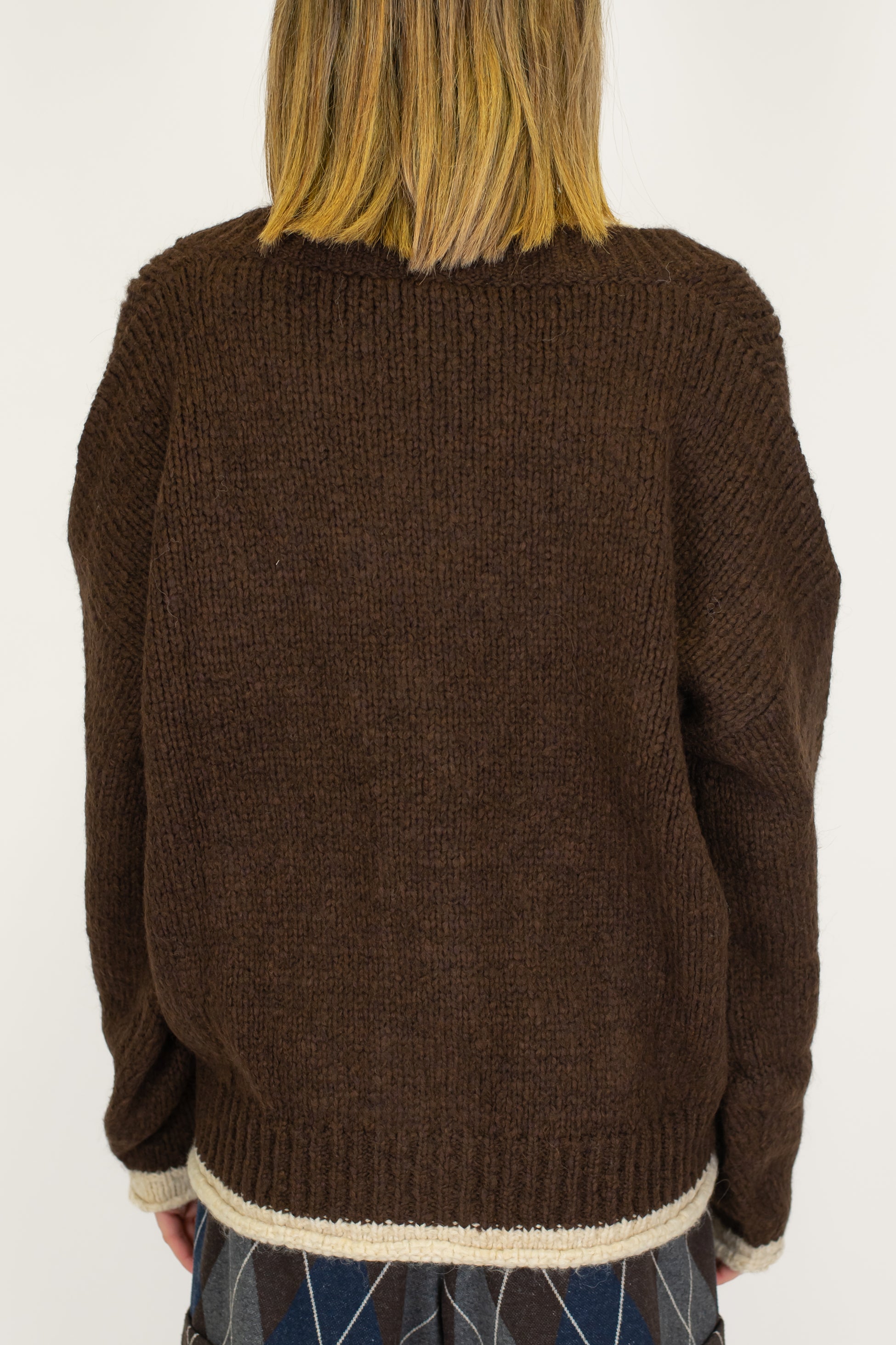 Motel - Cardigan tre bottoni in misto lana con fondo a contrasto