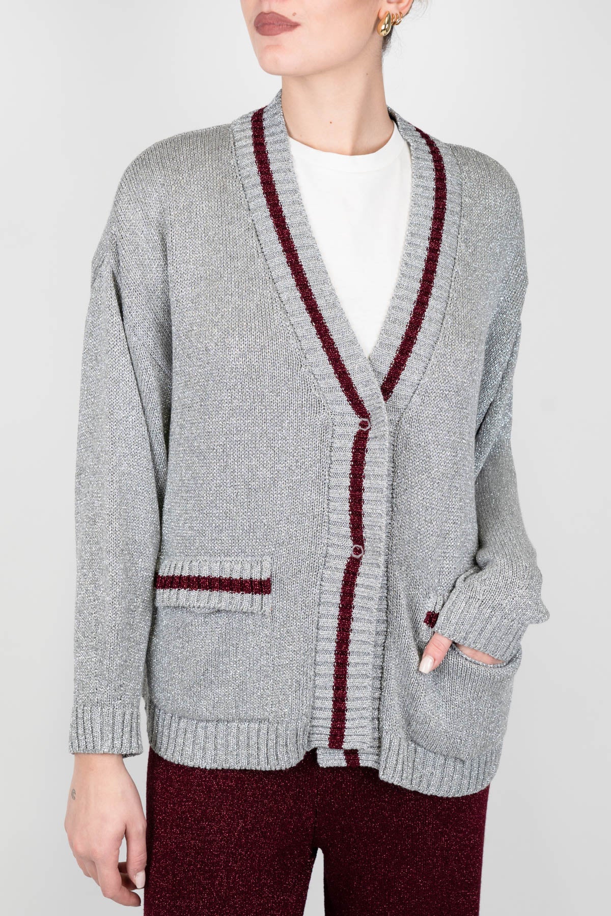 Tensione in - Cardigan lurex con profili a contrasto