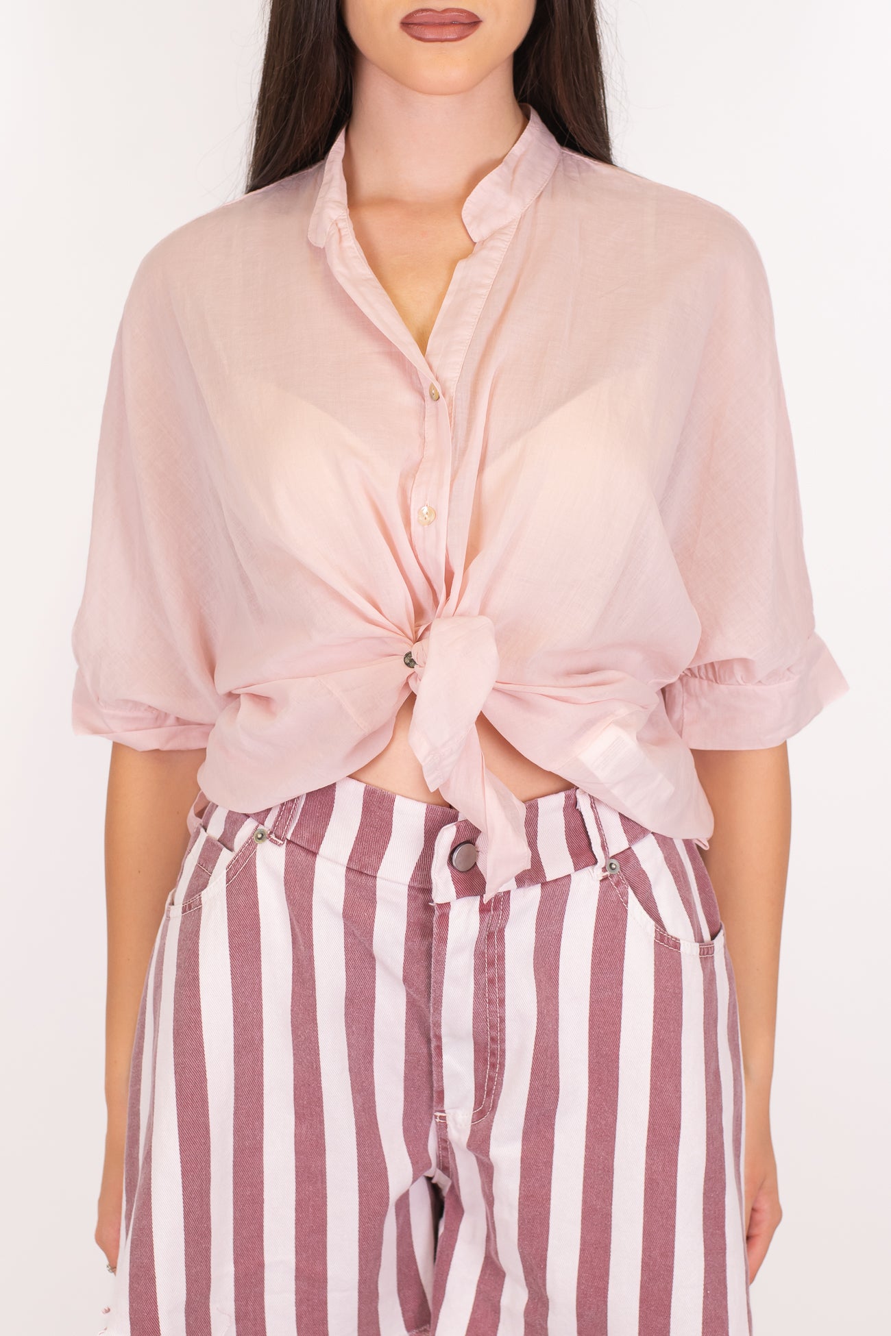 Dixie - Camicia collo alla coreana in mussola di cotone