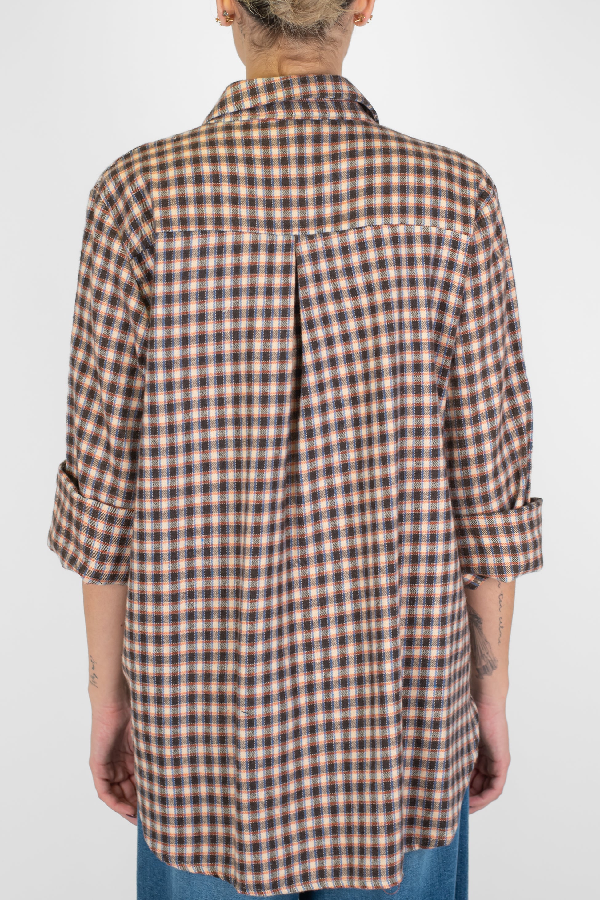 Haveone - Camicia fantasia quadretti con asimmetria fronte-retro