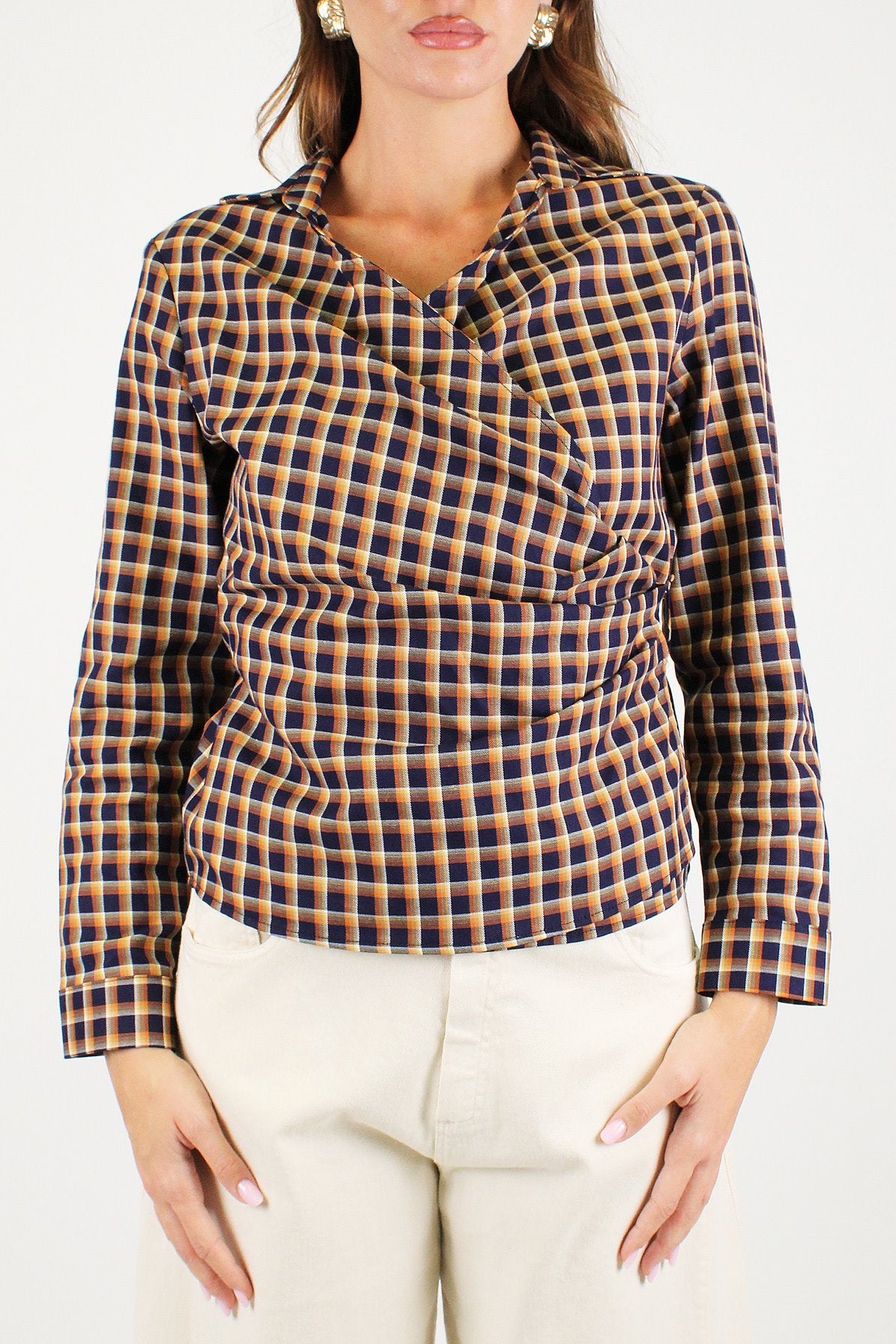 Dixie - Camicia fantasia check ad incrocio con fiocco sul retro