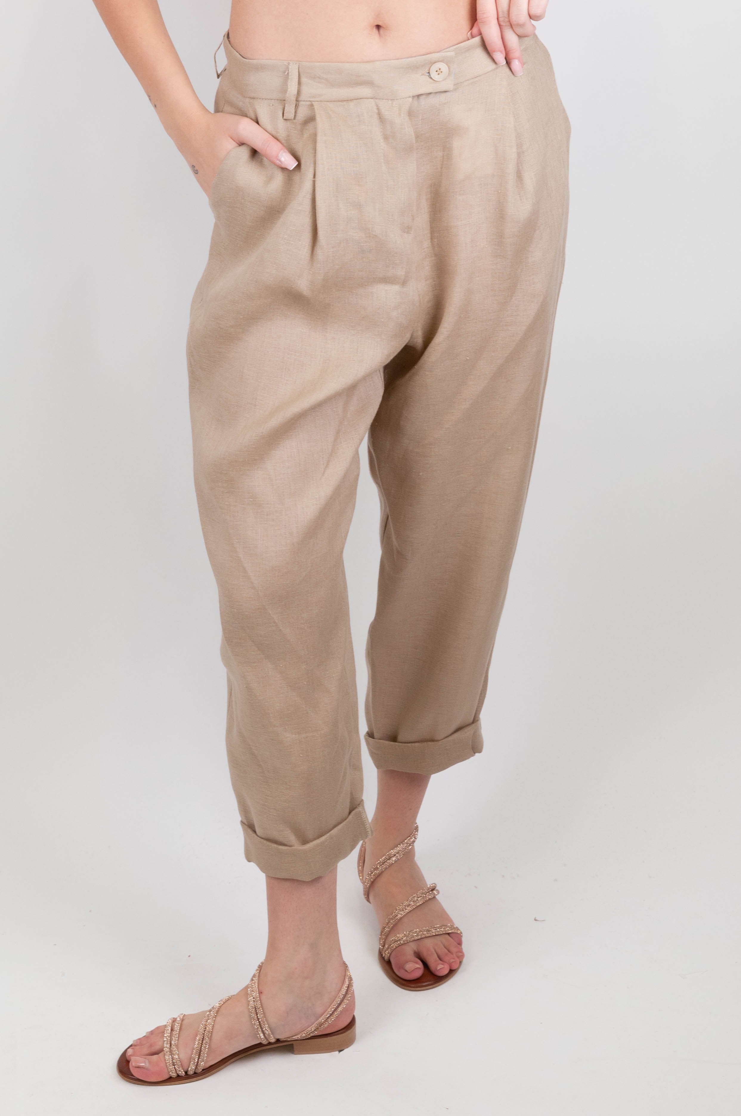 Tensione in - Pantalone regular in puro lino