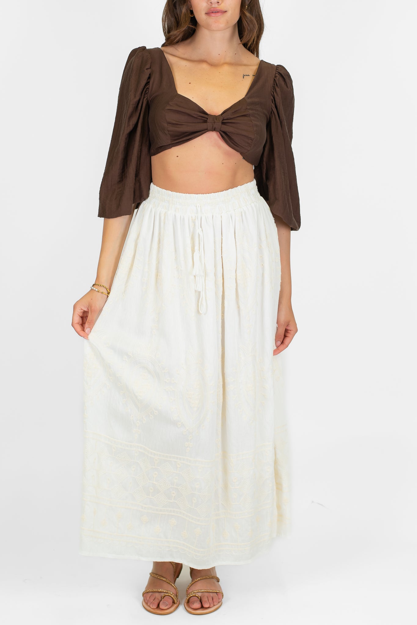 Haveone - Gonna con ricamo in pizzo e coulisse