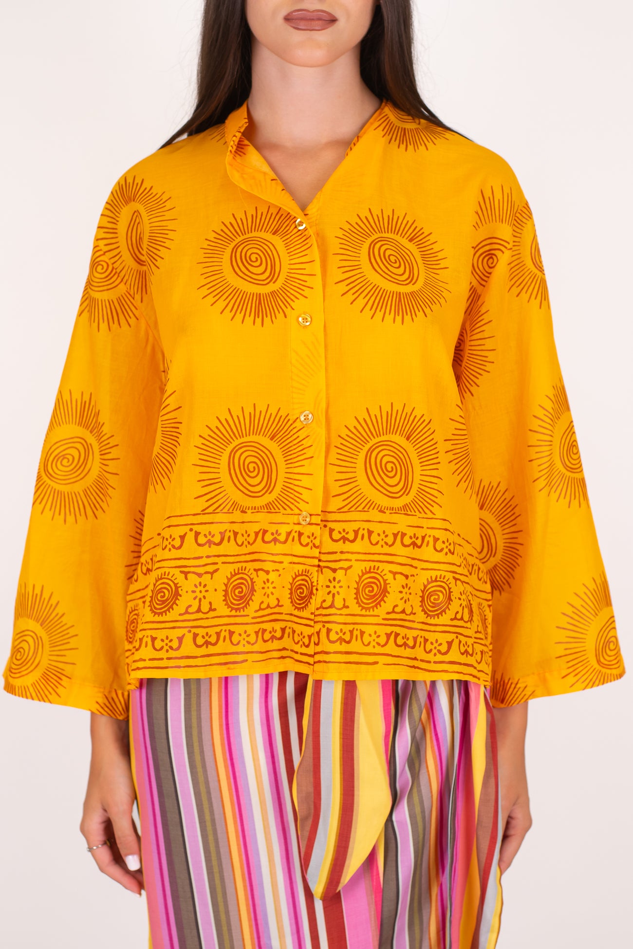 Tensione in - Camicia in cotone fantasia collo alla coreana