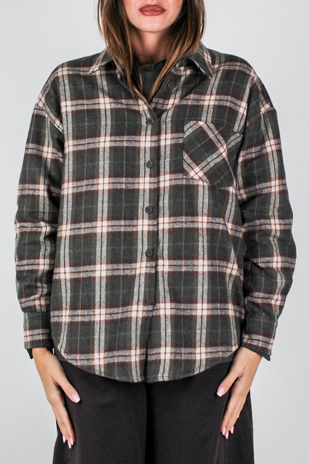 Motel - Camicia fantasia check con taschino