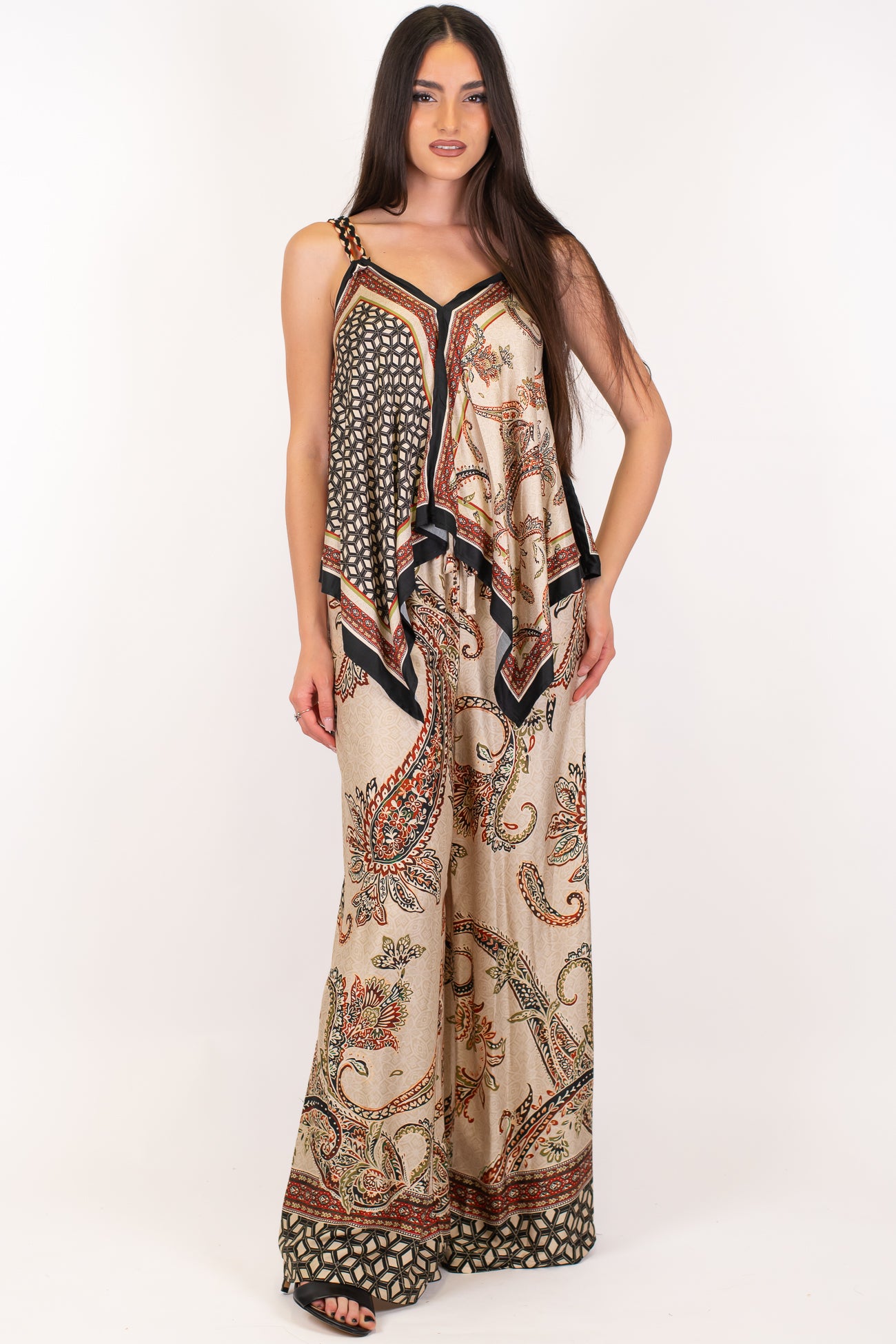 Dixie - Pantalone palazzo fantasia etnica in viscosa con coulisse