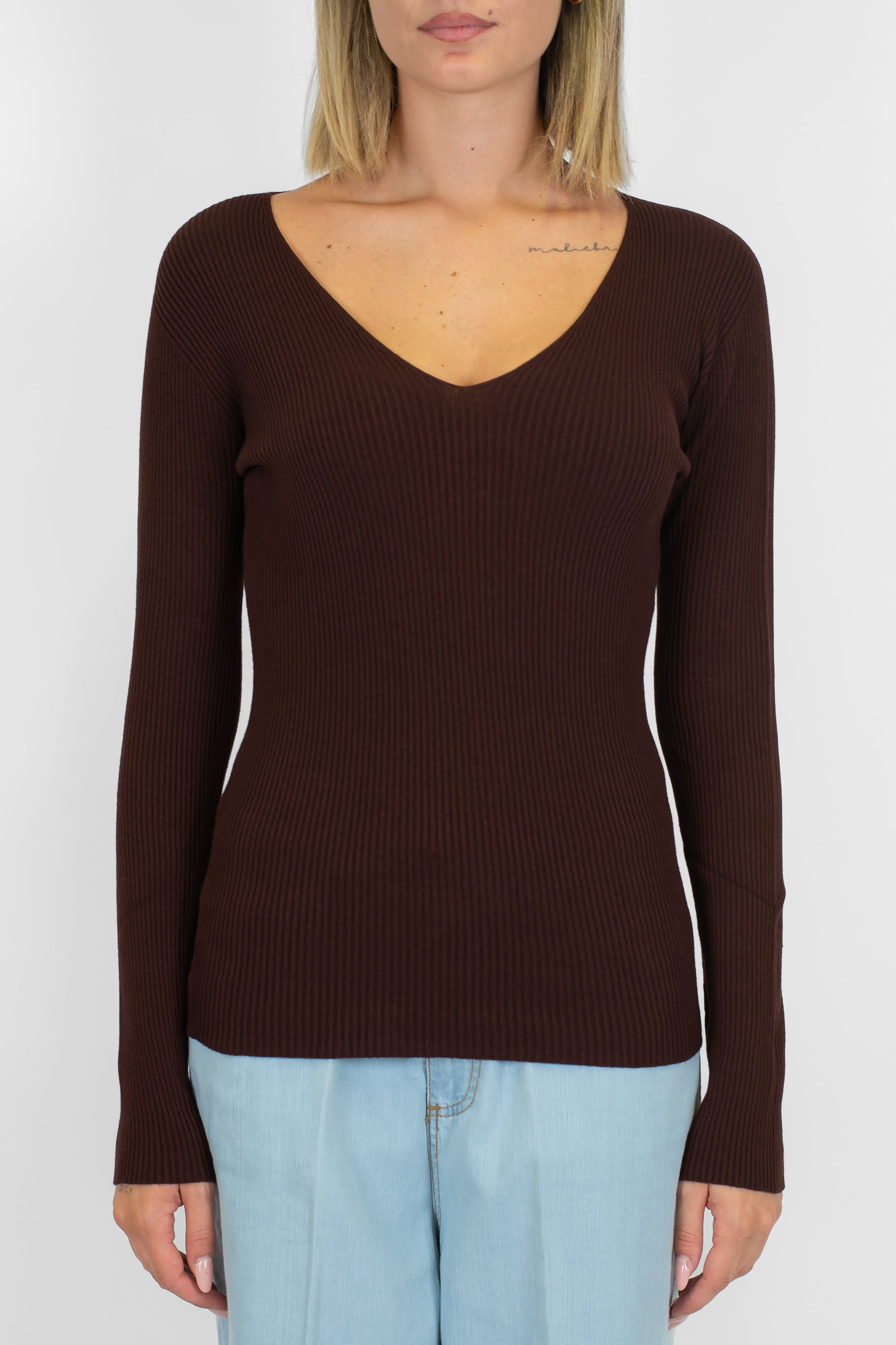 Kontatto - Maglia scollo a V a coste