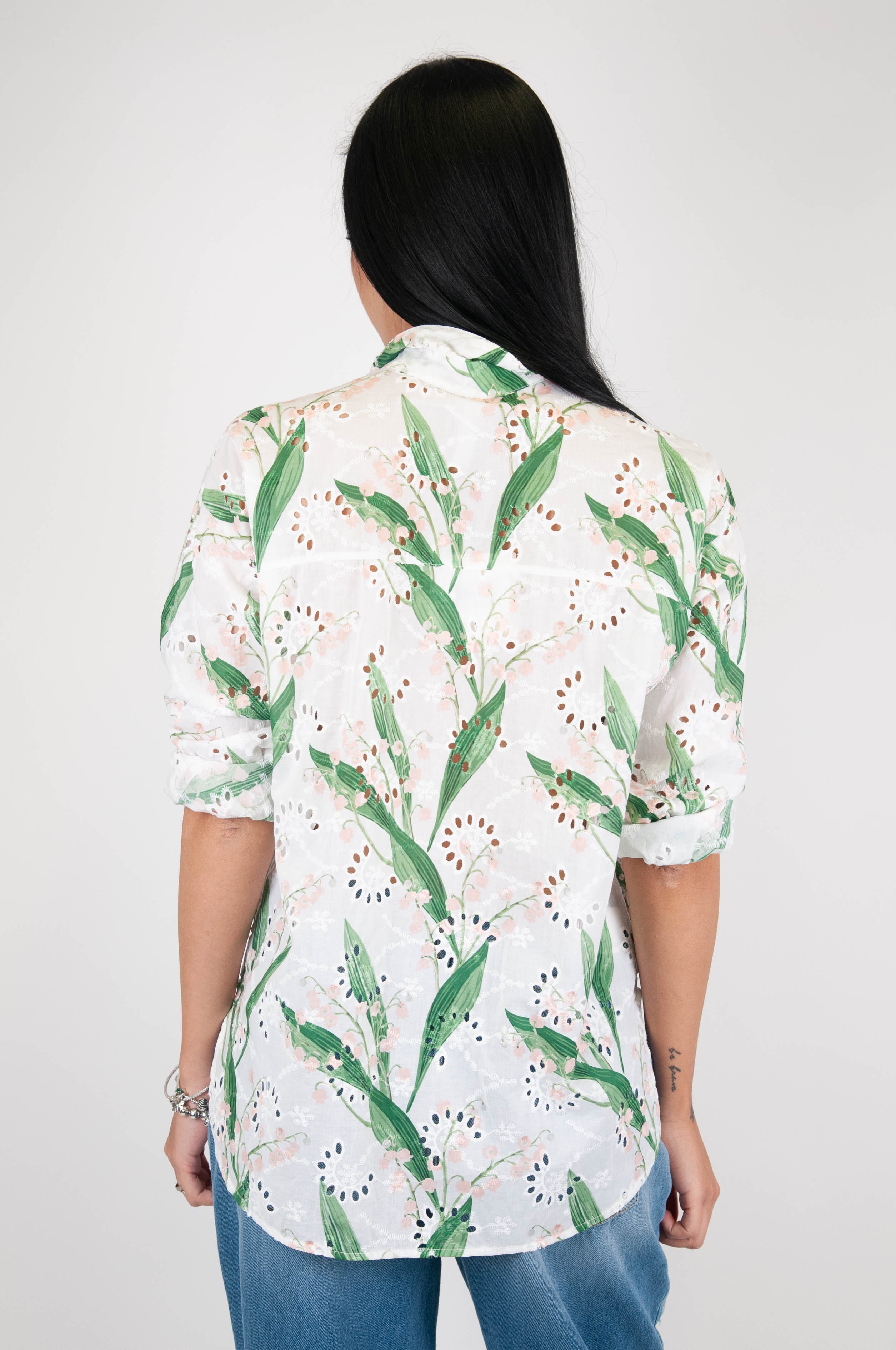 Tension in - Natural patterned shirt in broderie anglaise