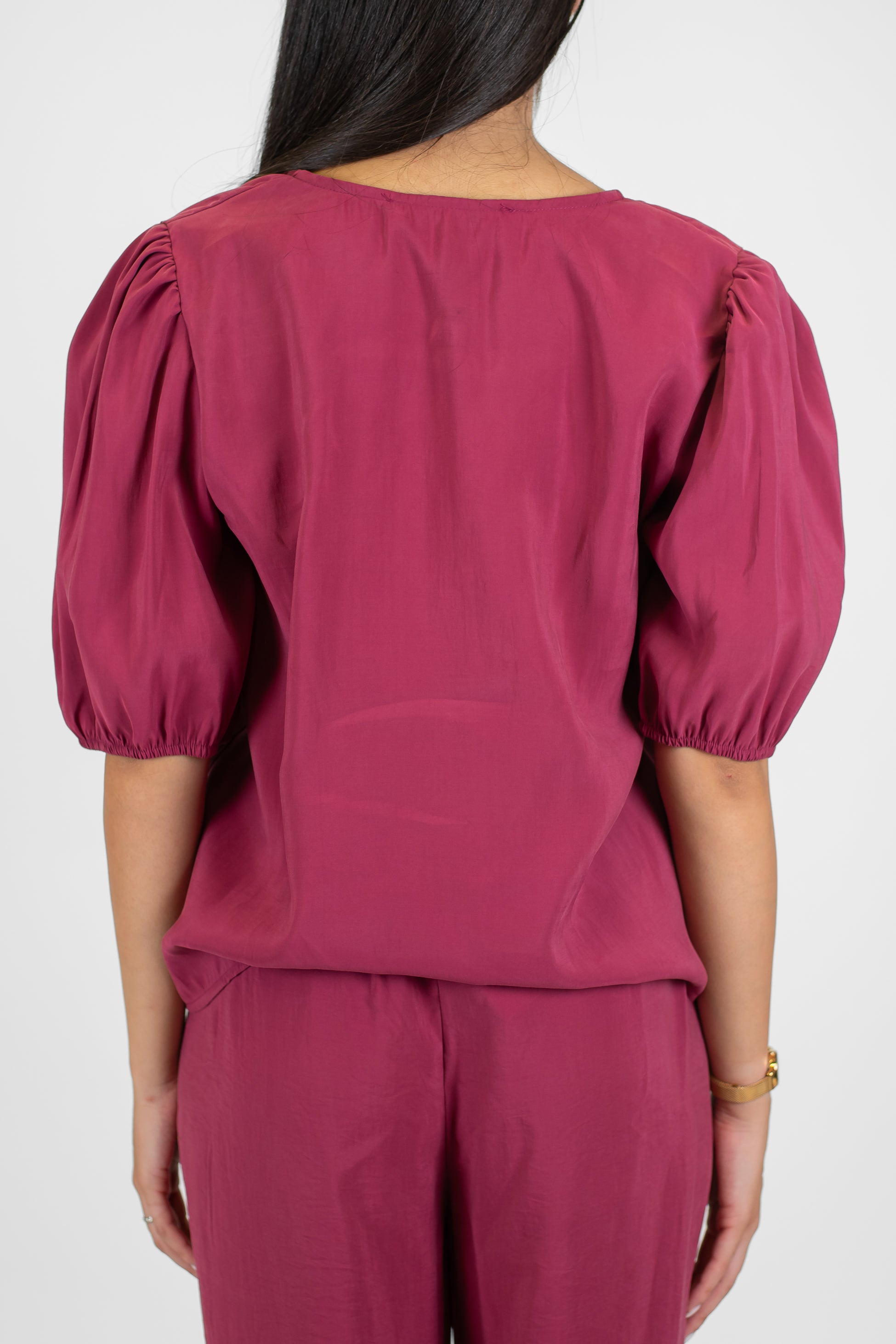 Haveone - Coordinato in modal con t-shirt scollo a V con lacci e pantalone palazzo con coulisse