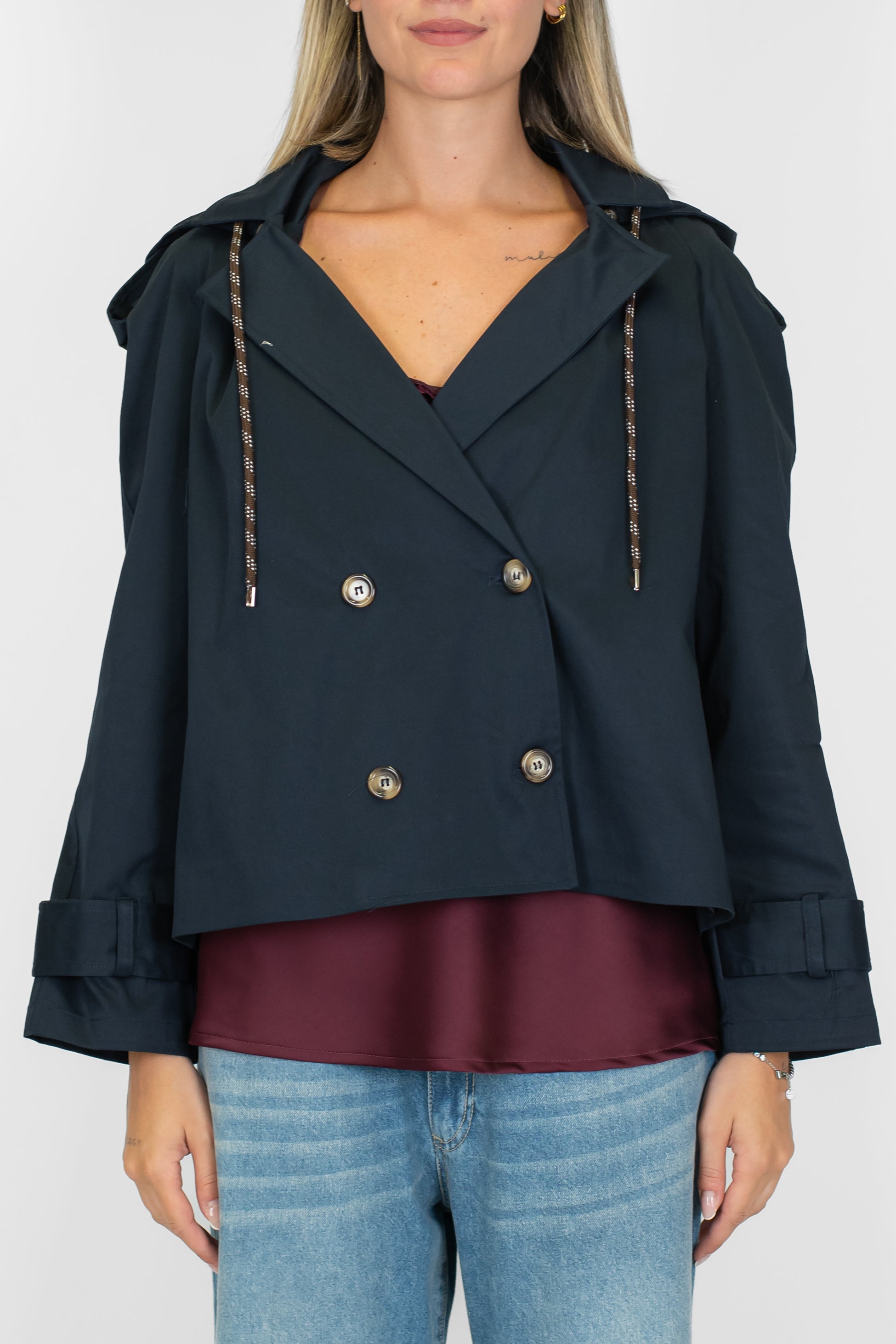 Motel - Trench corto doppiopetto con cappuccio e lacci