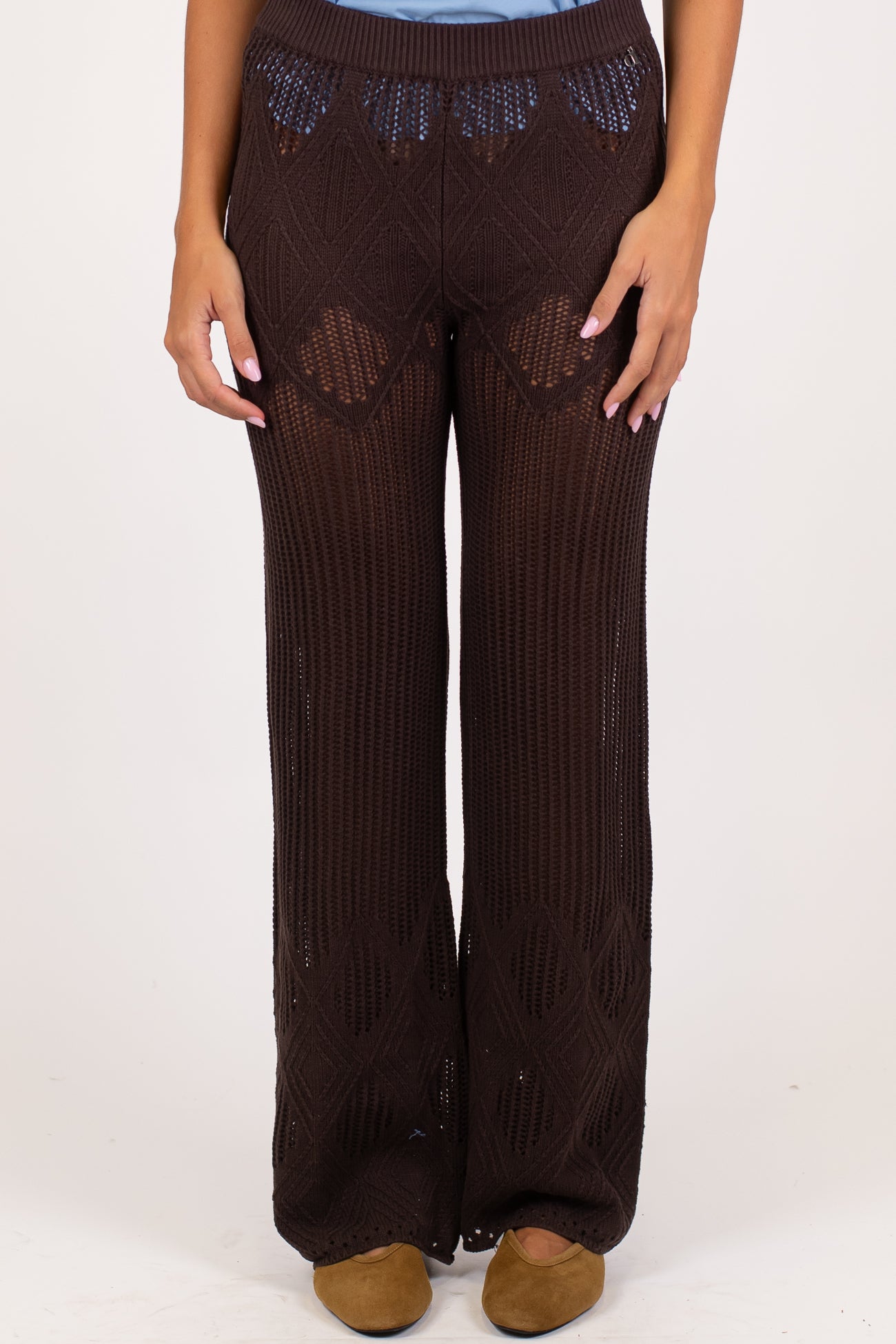 Dixie - Pantalone in maglina ricamata con elastico in vita