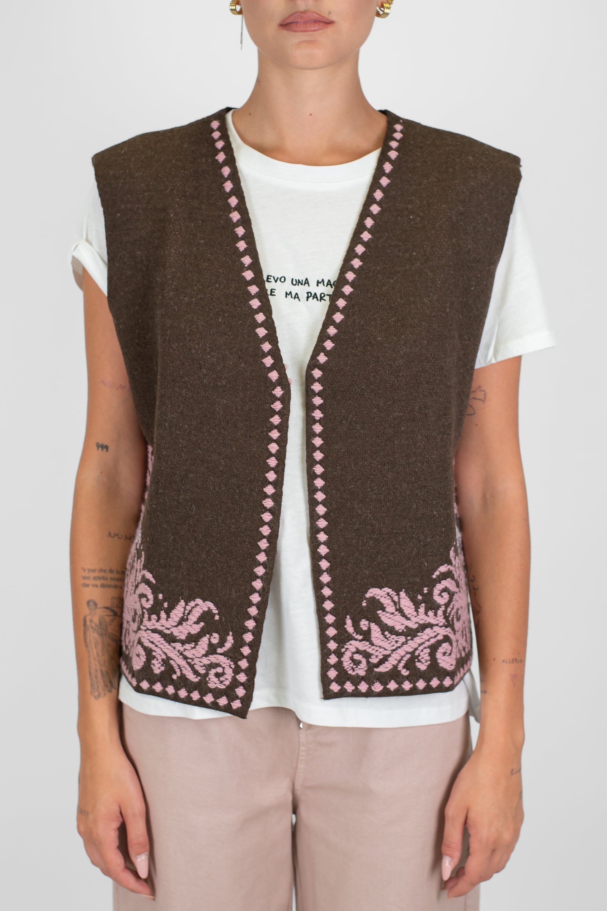 Motel - Gilet aperto fantasia astratta in misto lana