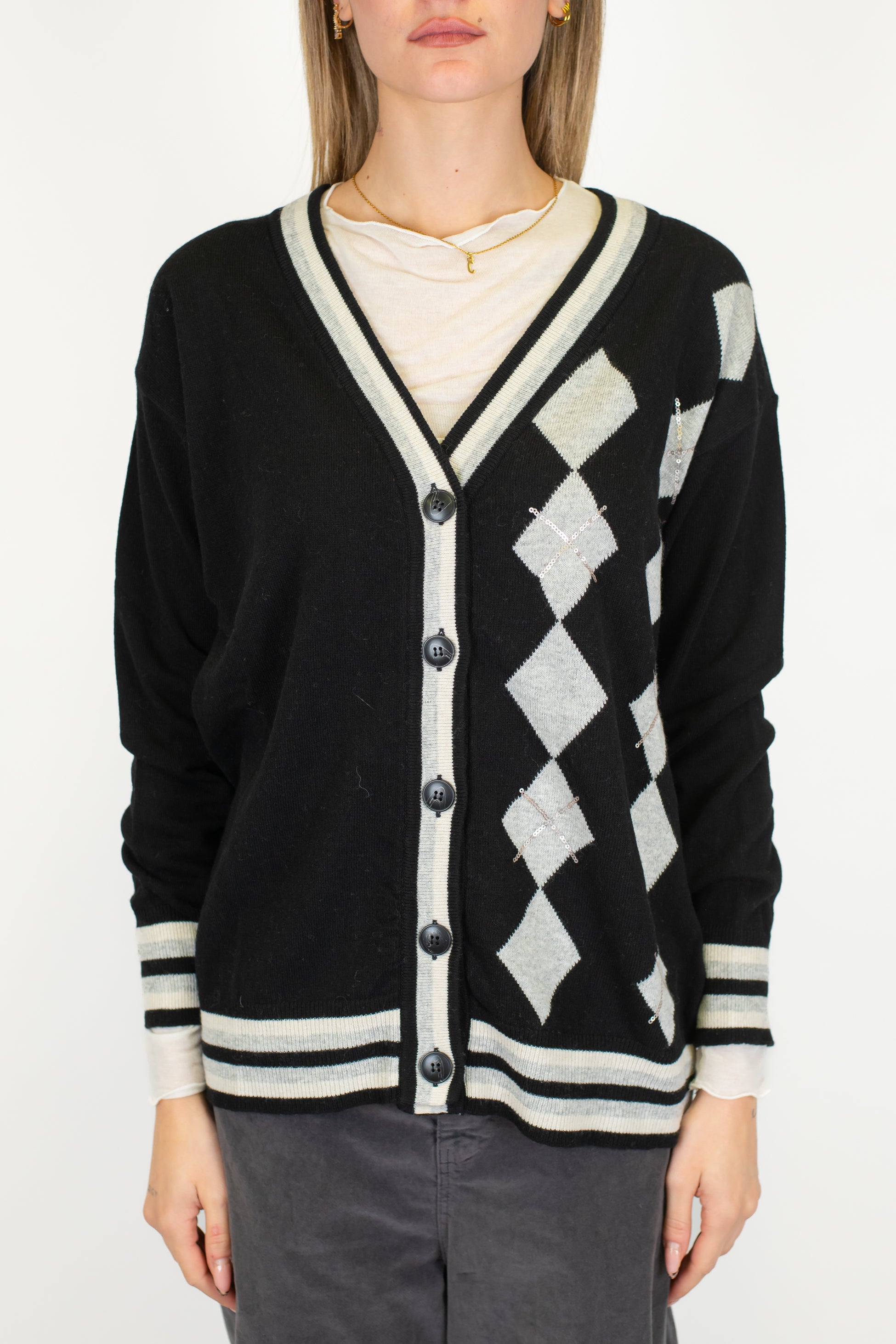 Motel - Cardigan in misto lana/viscosa con rombi