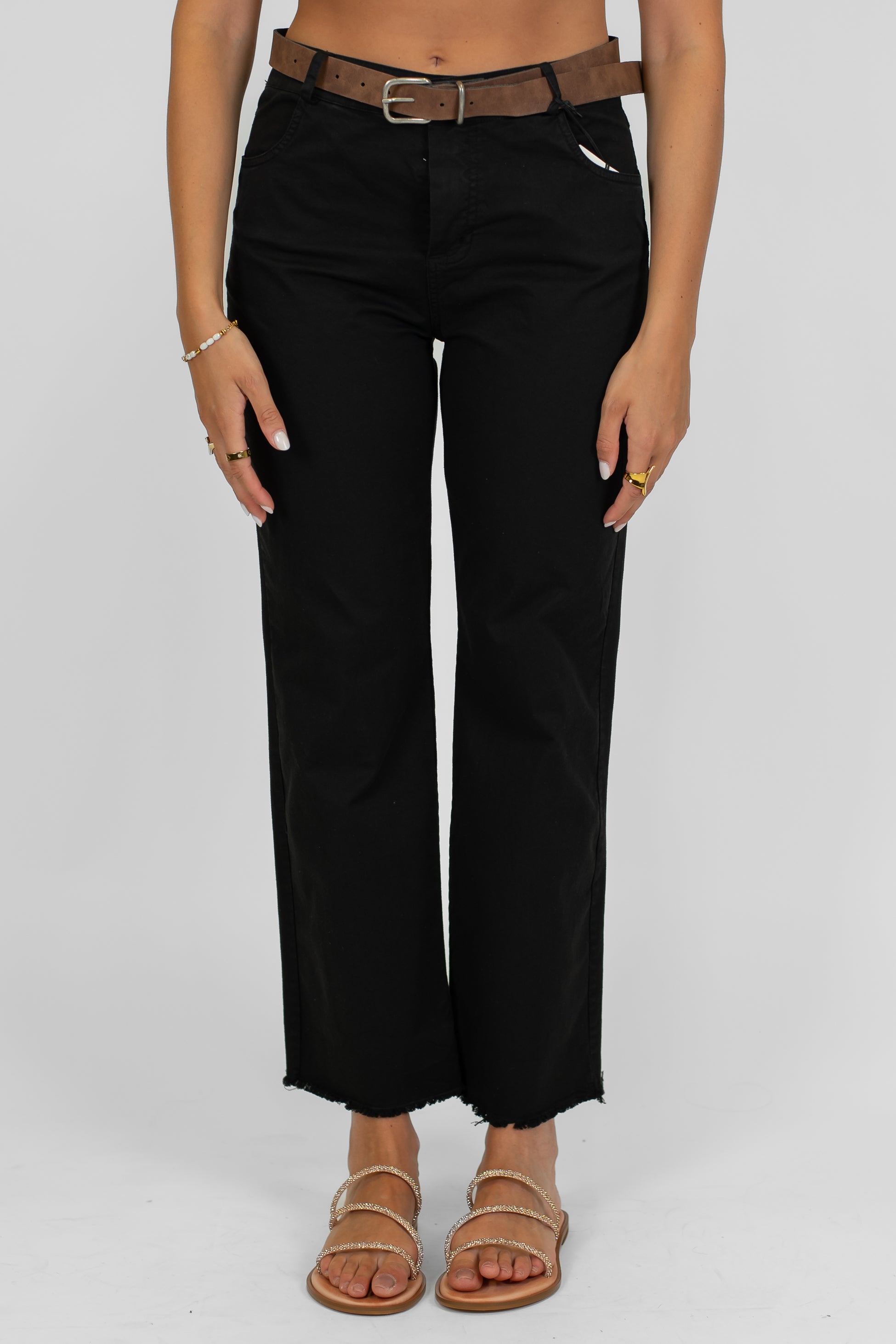 Tensione in - Pantalone regular in cotone sfrangiato sul fondo