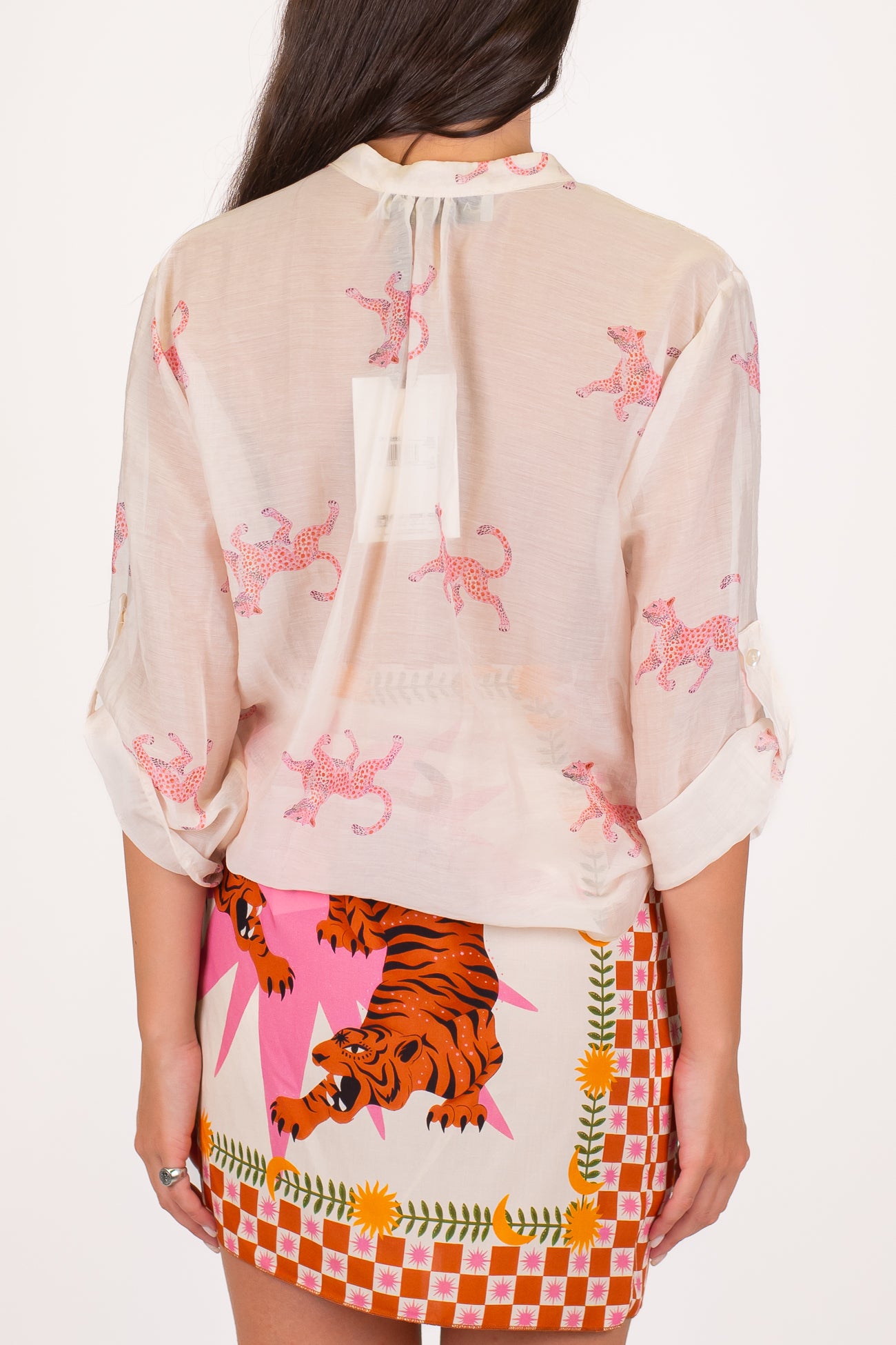 Haveone - Camicia fantasia leopardi in lyocell con collo coreano