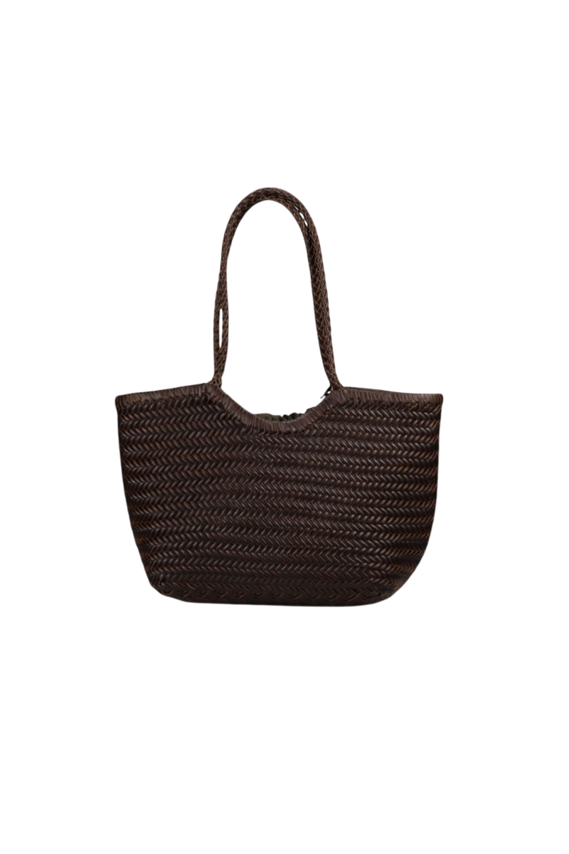 Borsa media in vera pelle intrecciata spigata