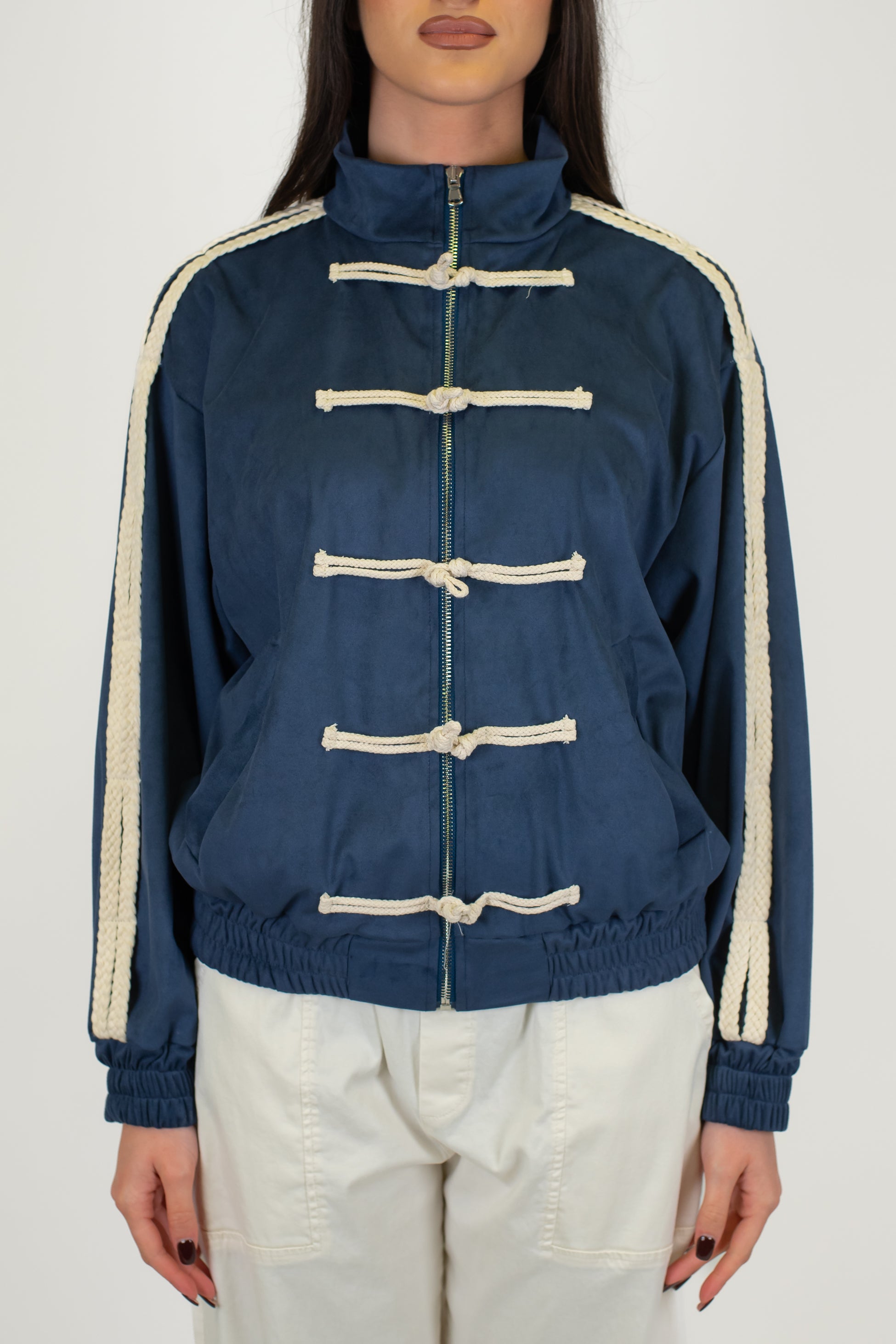 Haveone - Bomber in dainetto con chiusura zip e alamari