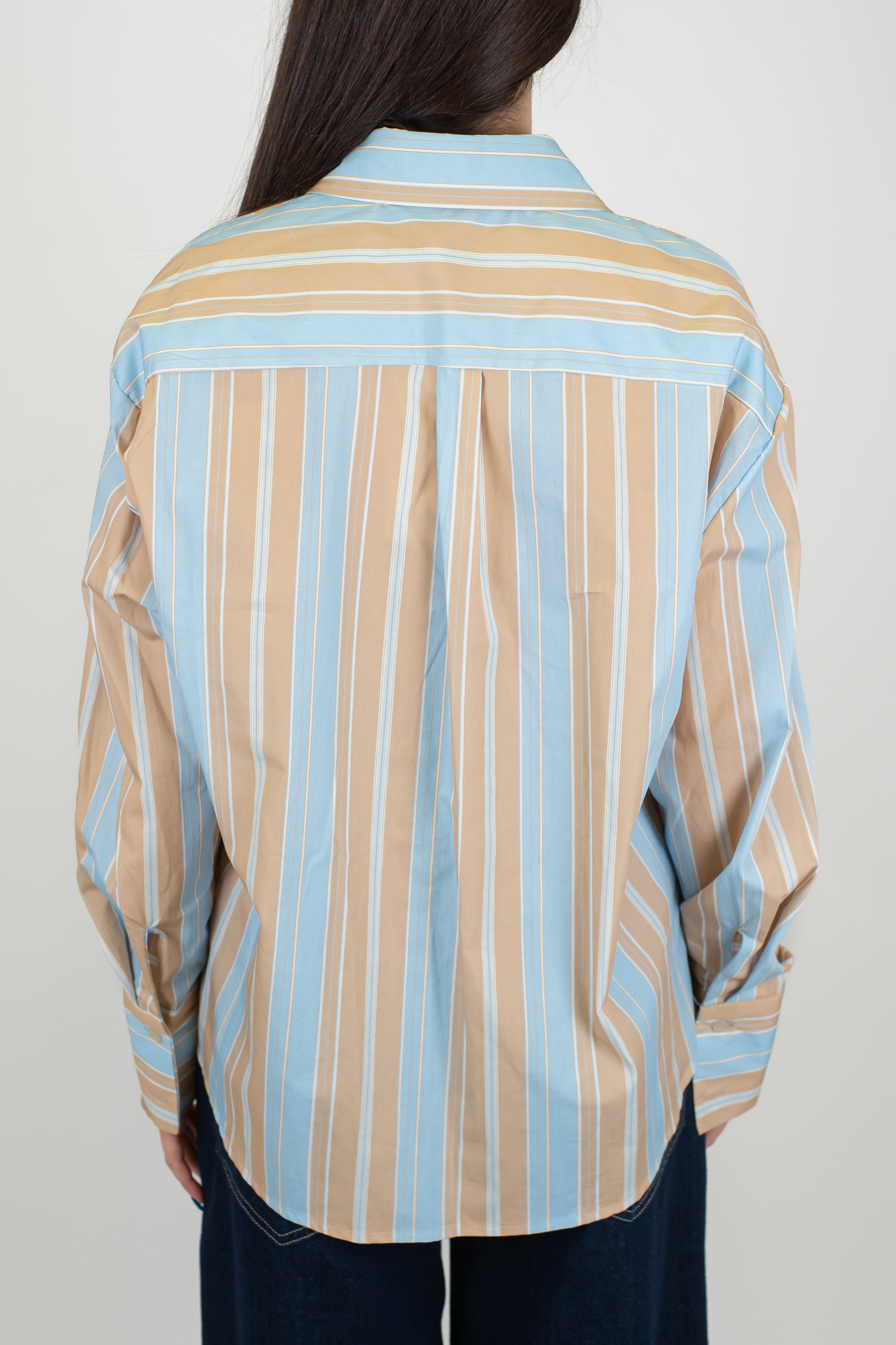 Haveone - Camicia fantasia righe a contrasto con tasca