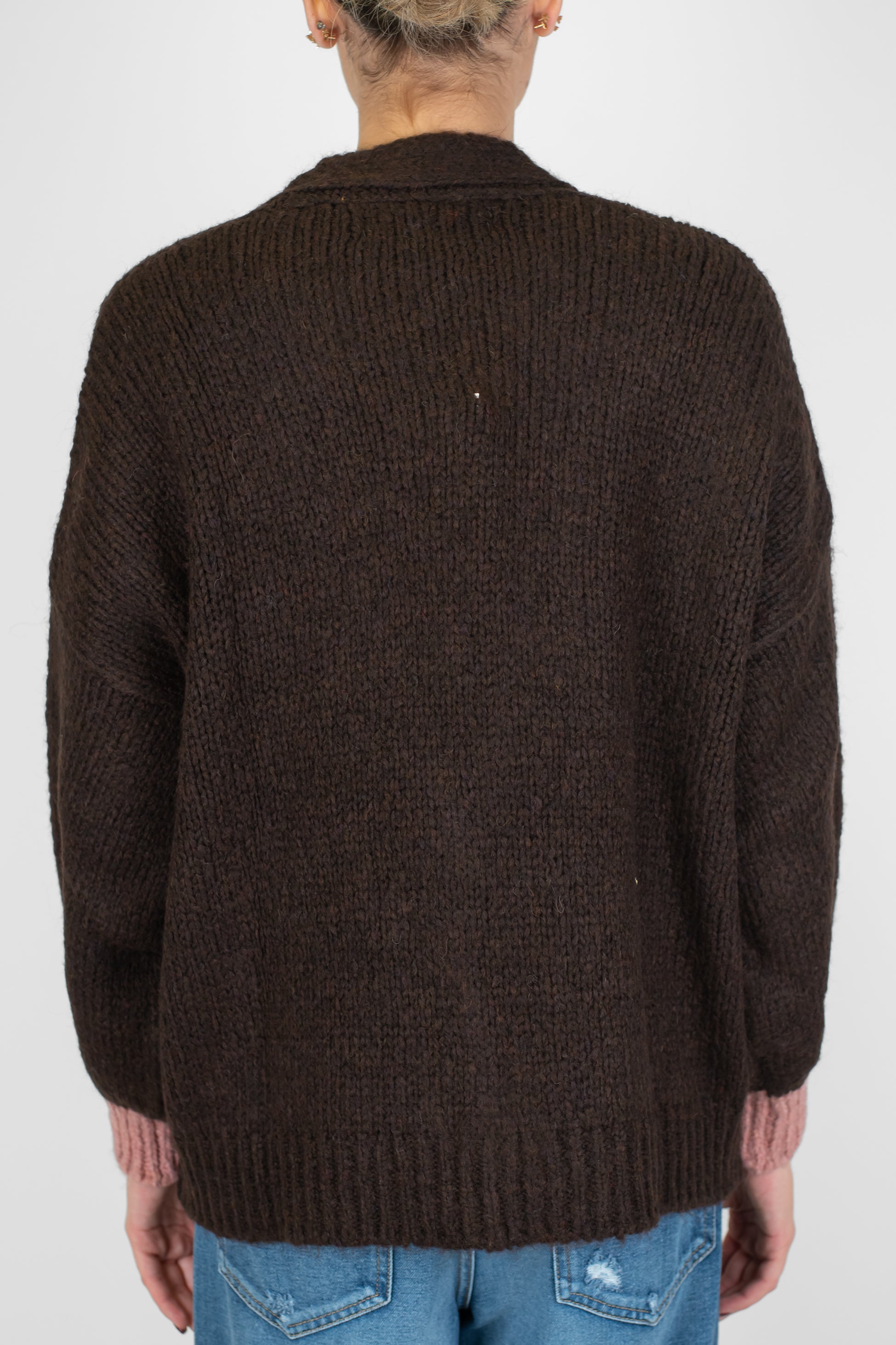 Haveone - Cardigan over in misto lana con profilo tasca e polsini a contrasto