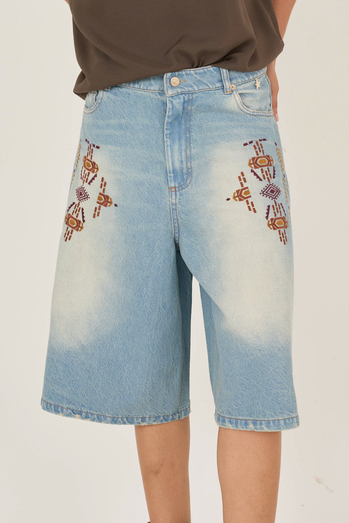 Souvenir - Bermuda denim con ricami