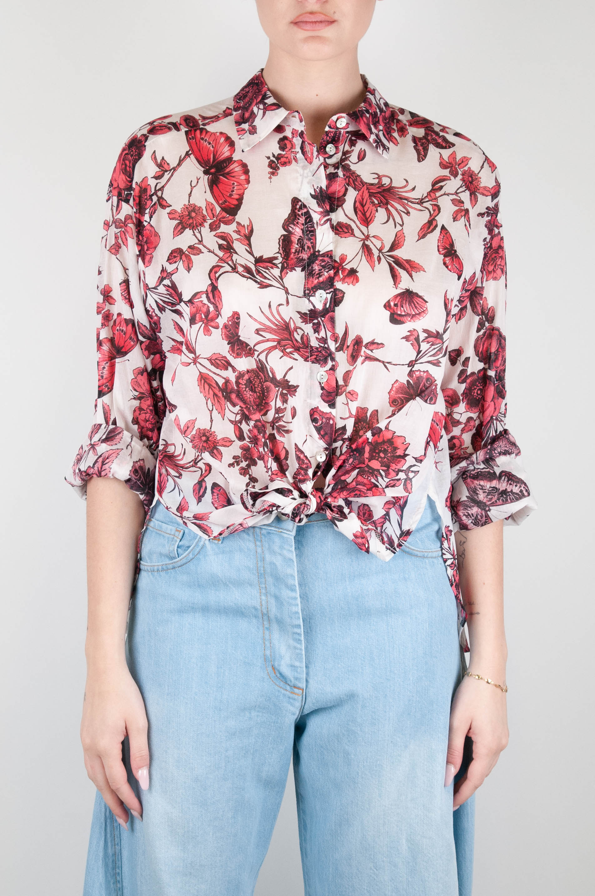 Tension in - Floral patterned shirt in cotton muslin