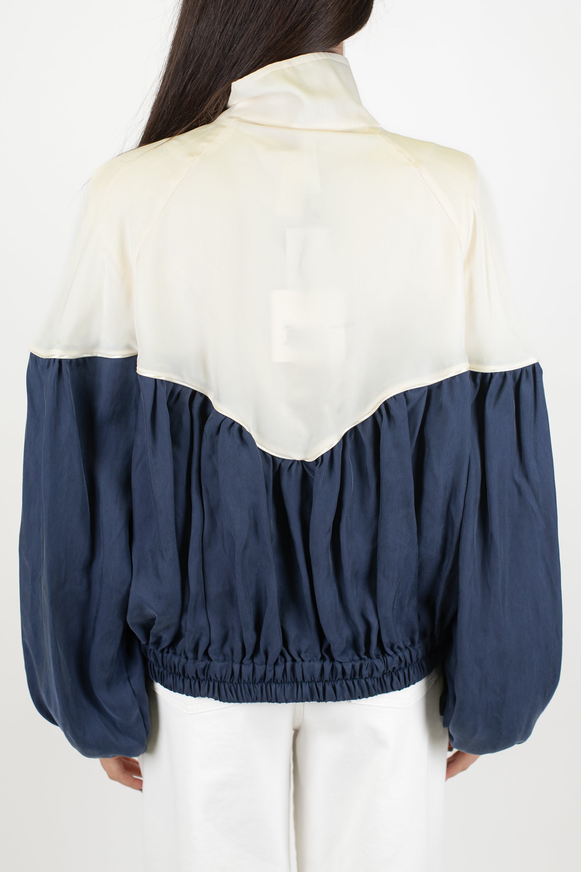 Tensione in - Bomber in cupro con fondo a contrasto ed elastico