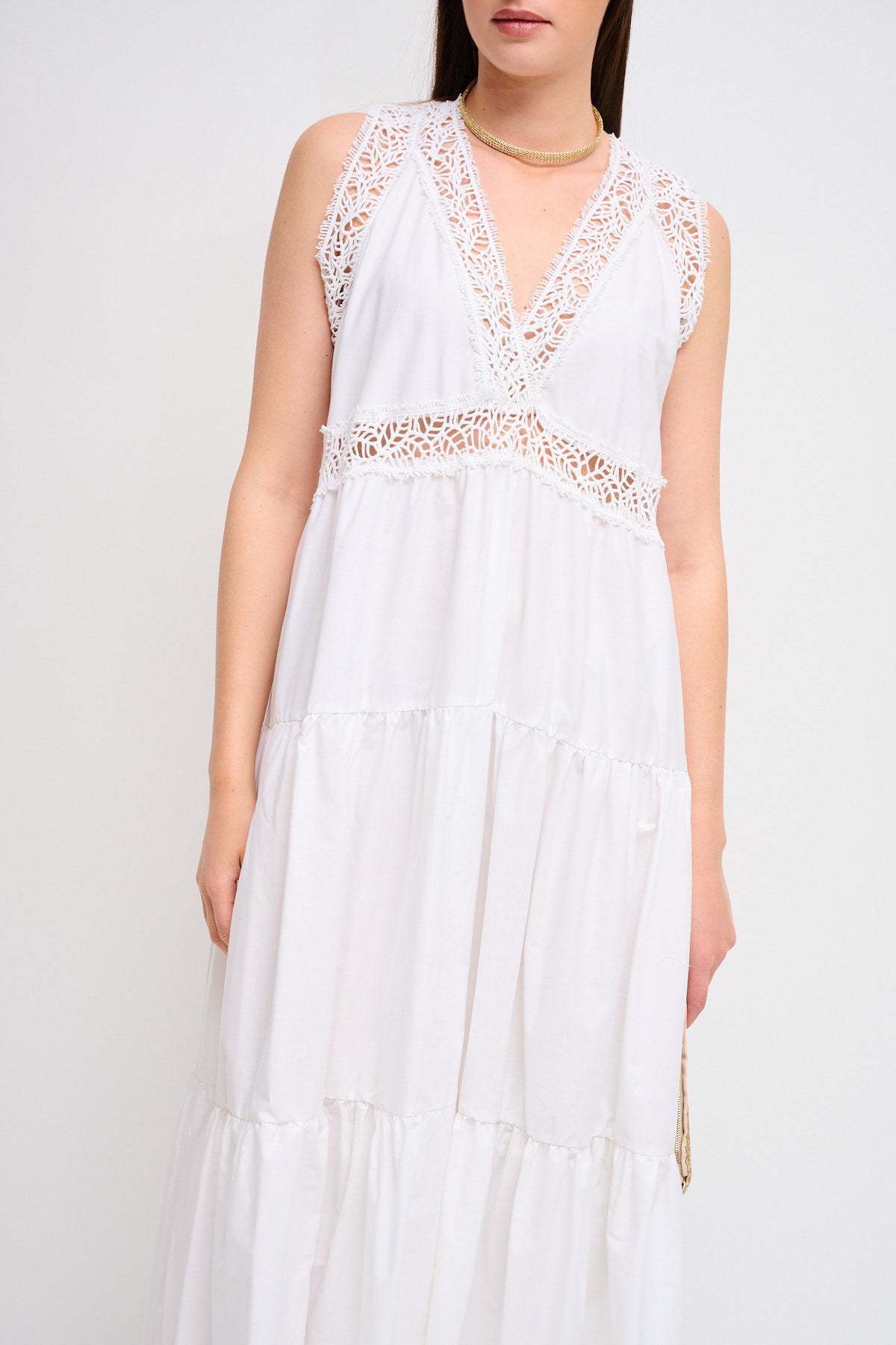 Maryley - Abito lungo con balze e profili in crochet