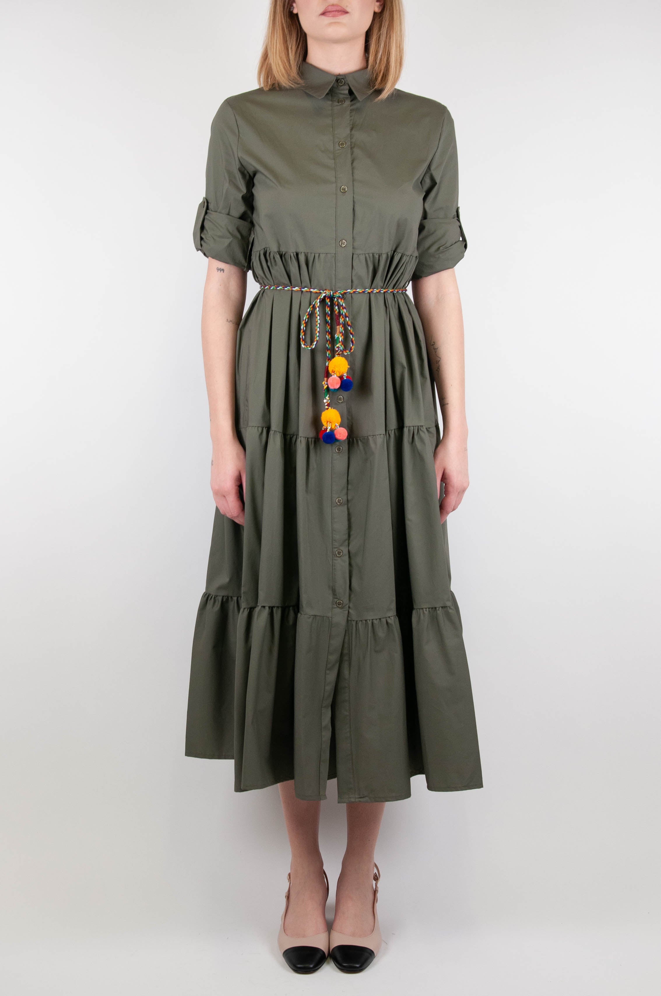 Dixie - Shirtdress with flounces and rope belt with pom poms
