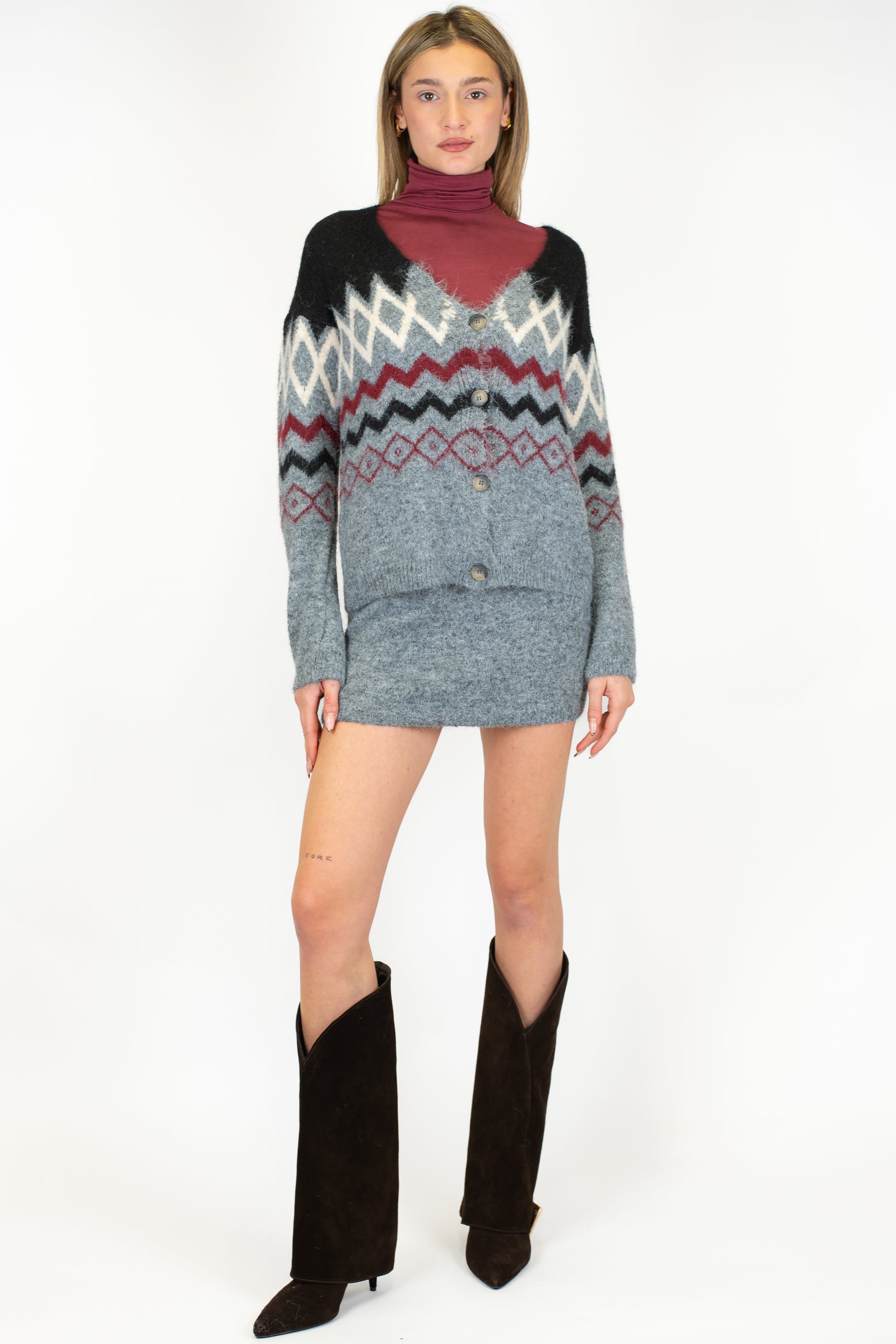 Haveone - Coordinato in maglia con cardigan e minigonna in misto lana